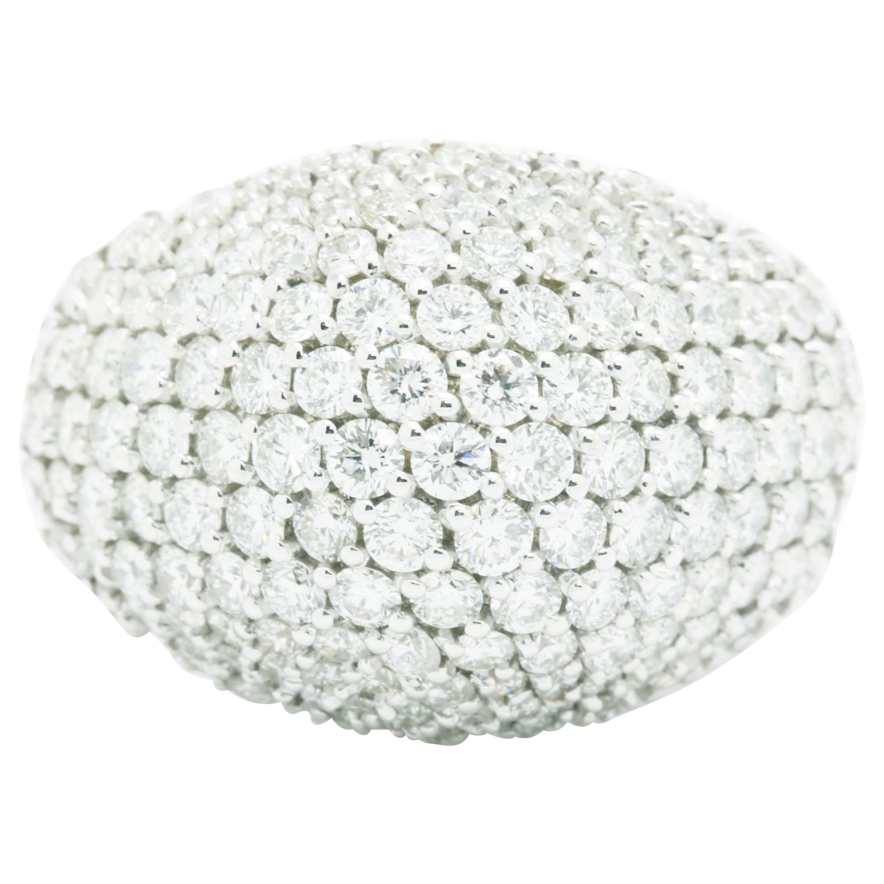 Ferrucci 3.70 Carat Diamond Dome Pave' 18 Karat White Ring Made in Italy