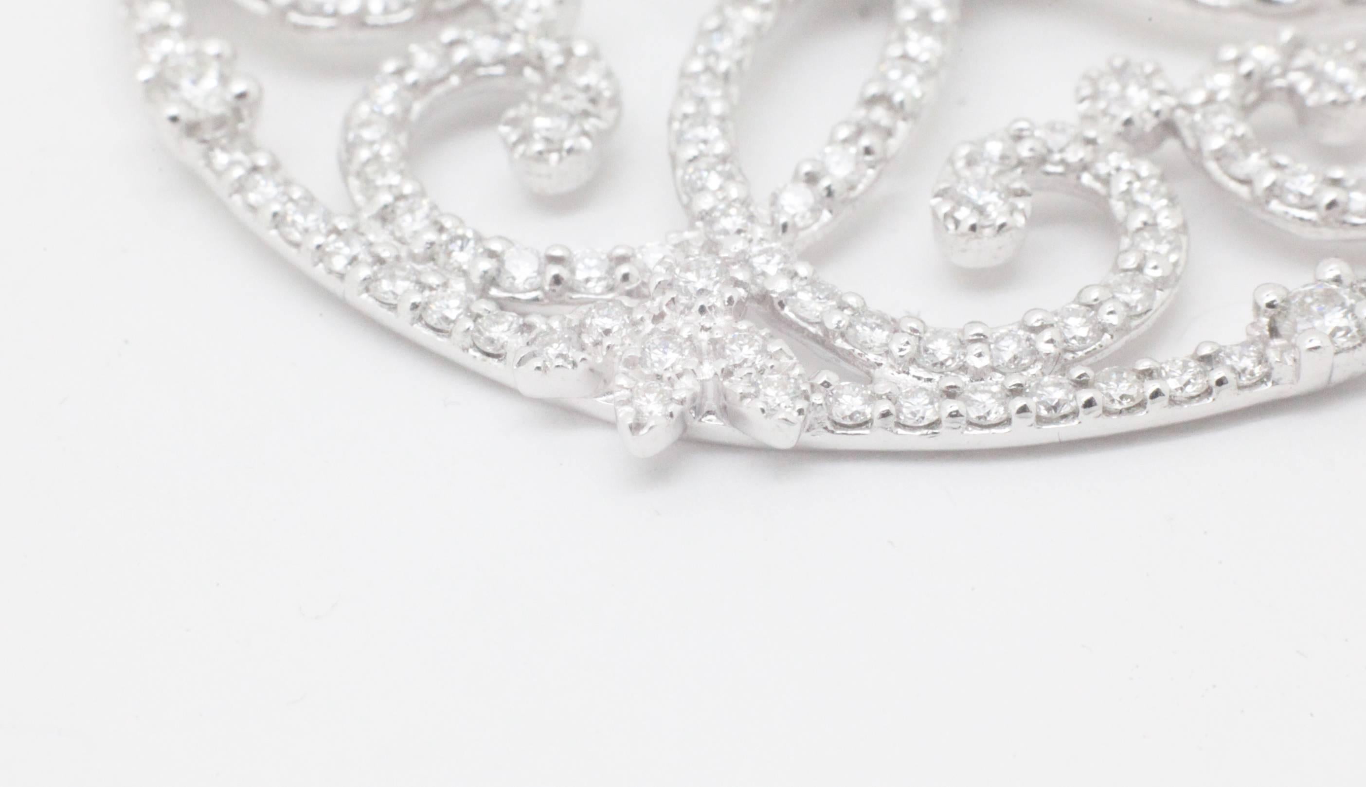 Victorian Ferrucci 2.80 Carat White Diamonds Necklace Handmade in 18 Karat White Gold For Sale