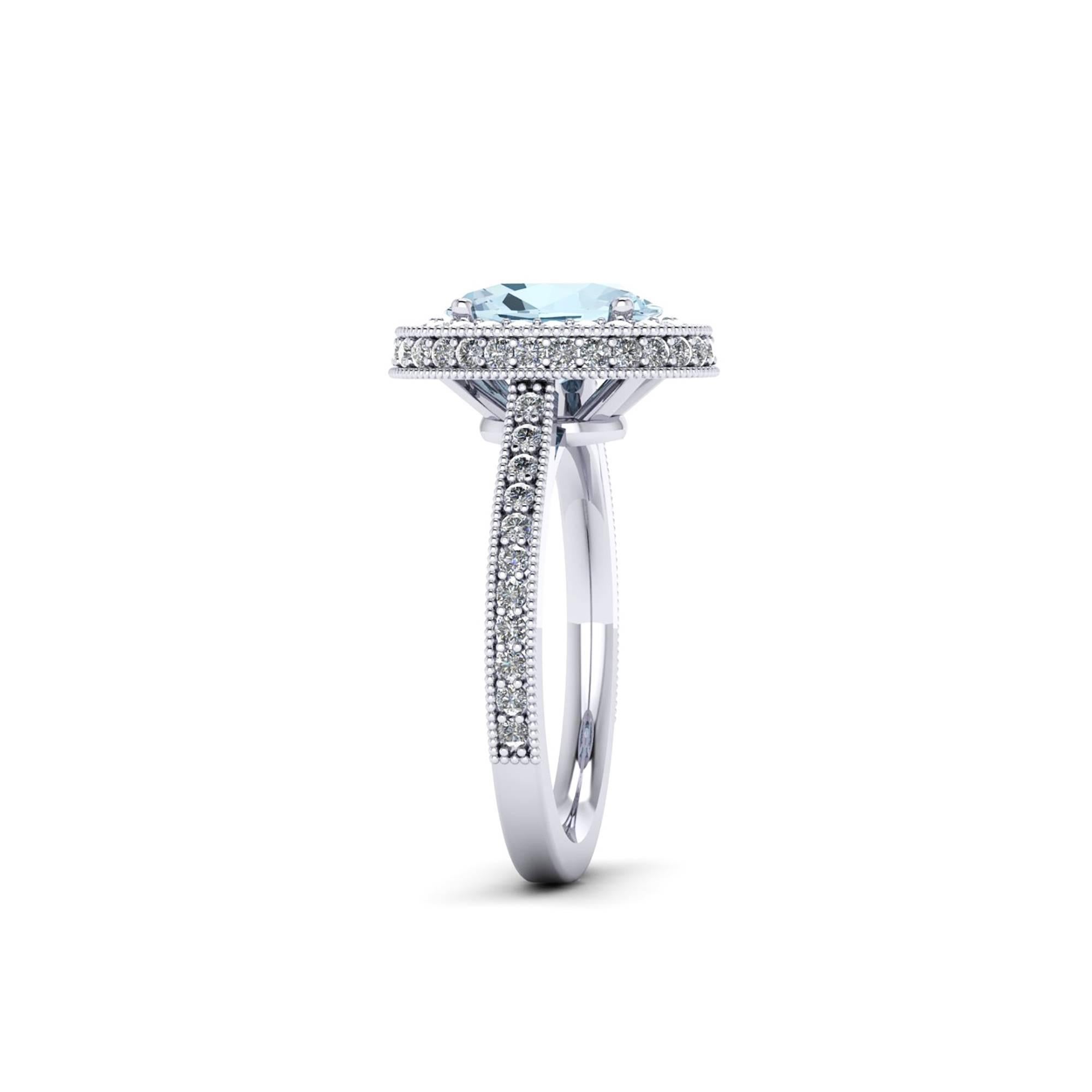 1.40 Carat Natural Aquamarine 0.51 Carat White Diamonds 18 Karat White Gold Ring For Sale 1