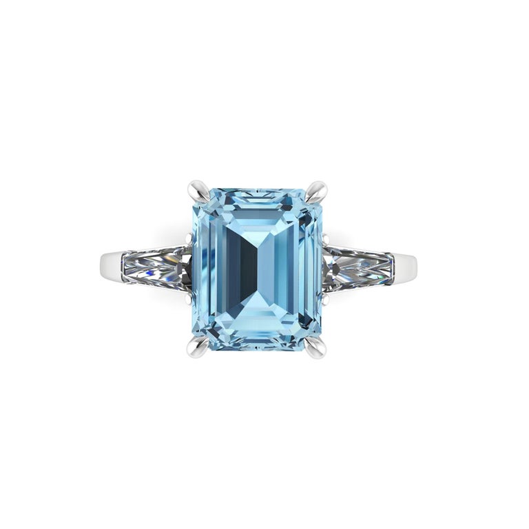 Bague Fiançailles Halo Aigue-marine 2,85 Ct Taille émeraude – Or Jaune 14 Carats – Personnalisable