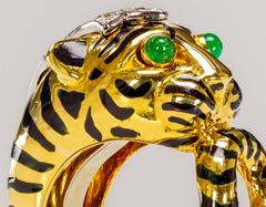 David Webb Emerald Diamond Gold Platinum Tiger Ring