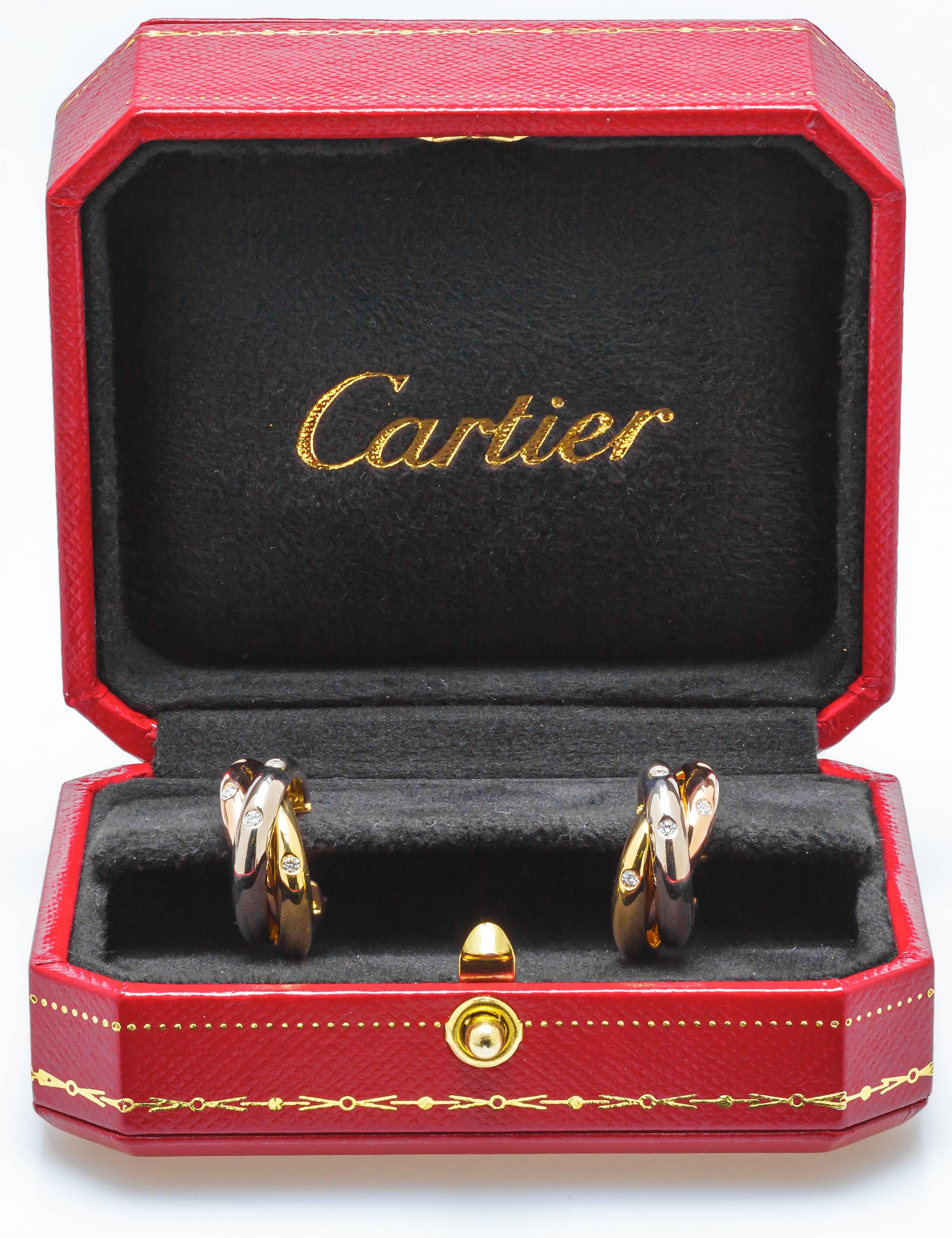 Cartier Trinity de Cartier Diamond Three Color Gold Earrings In Excellent Condition In Houston, TX