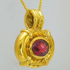 David Yurman Oval Gold Pendant set with Oval Red Garnet