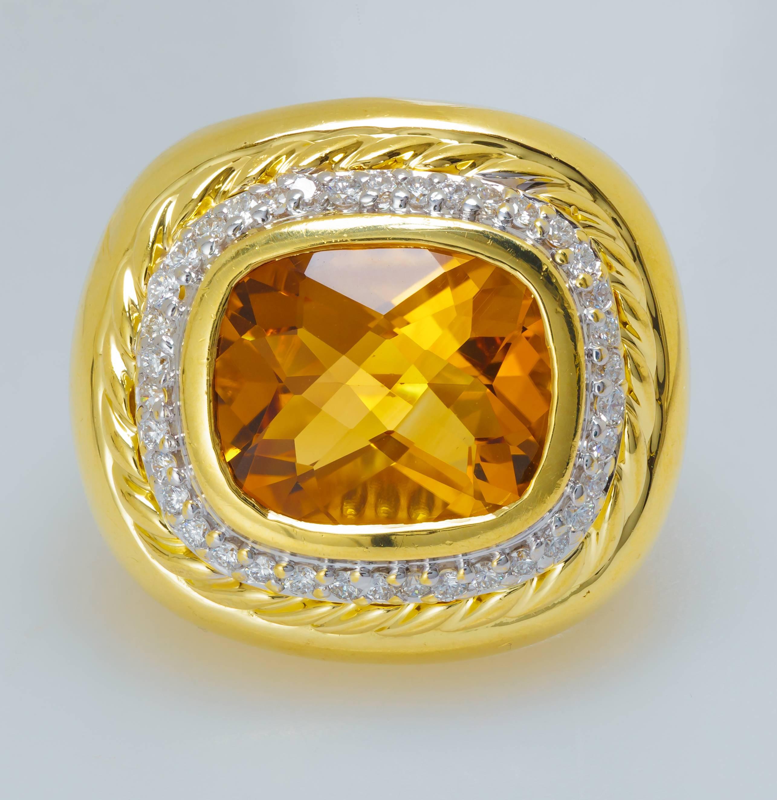 David Yurman Citrine Diamond 18k Gold and Sterling Silver Cocktail Ring In Excellent Condition In Houston, TX
