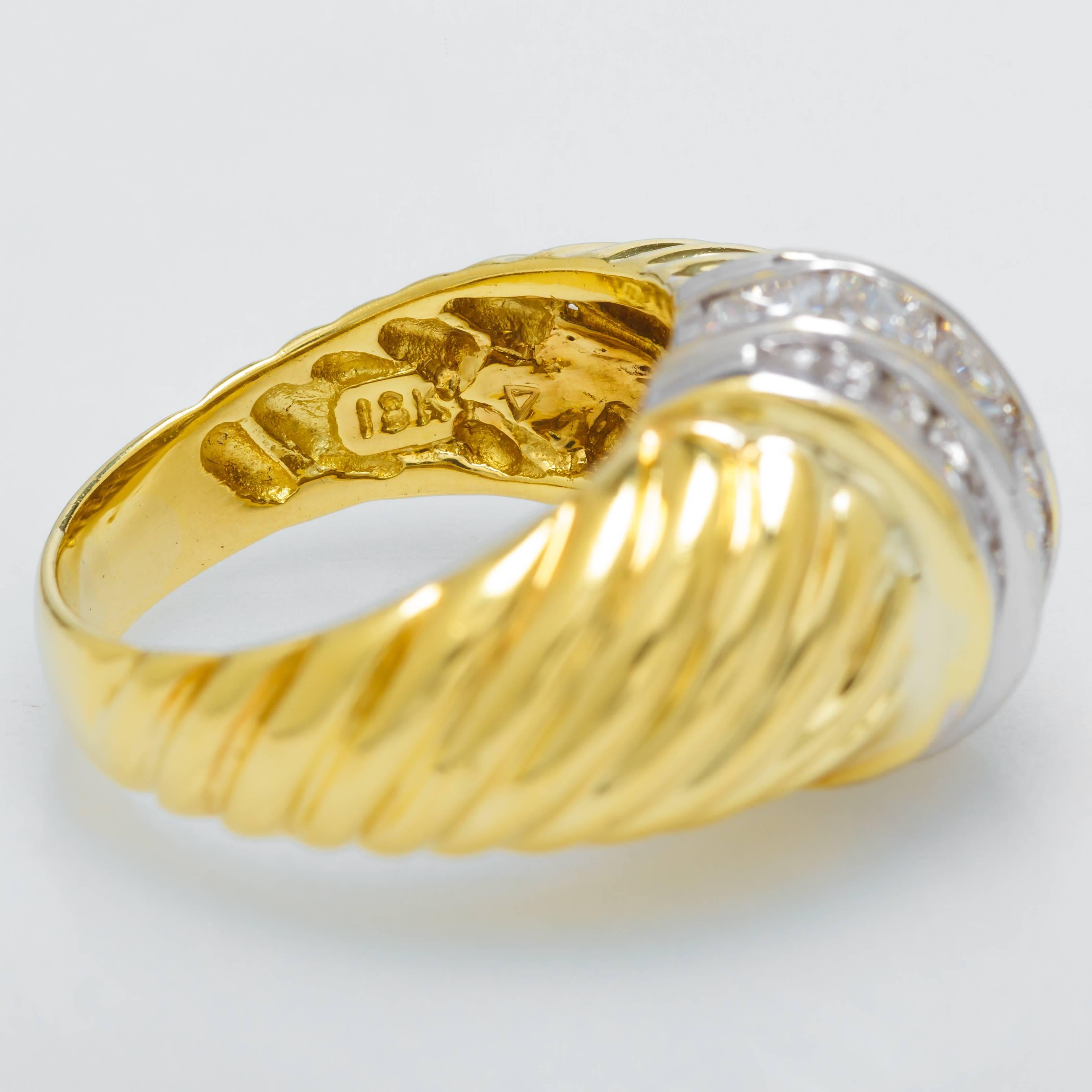 David Yurman Dome Cable Ring 18k Yellow Gold Diamonds Sterling Silver Size 6.5 In New Condition For Sale In Houston, TX