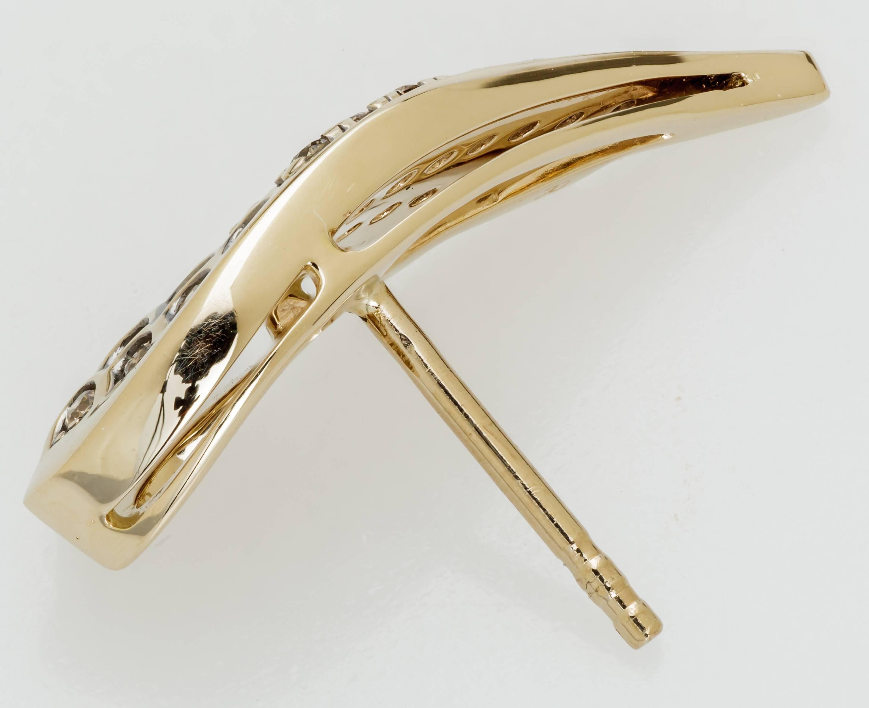 New H. Stern Rock Season Wing Cognac Diamond Gold Earrings In New Condition In Houston, TX