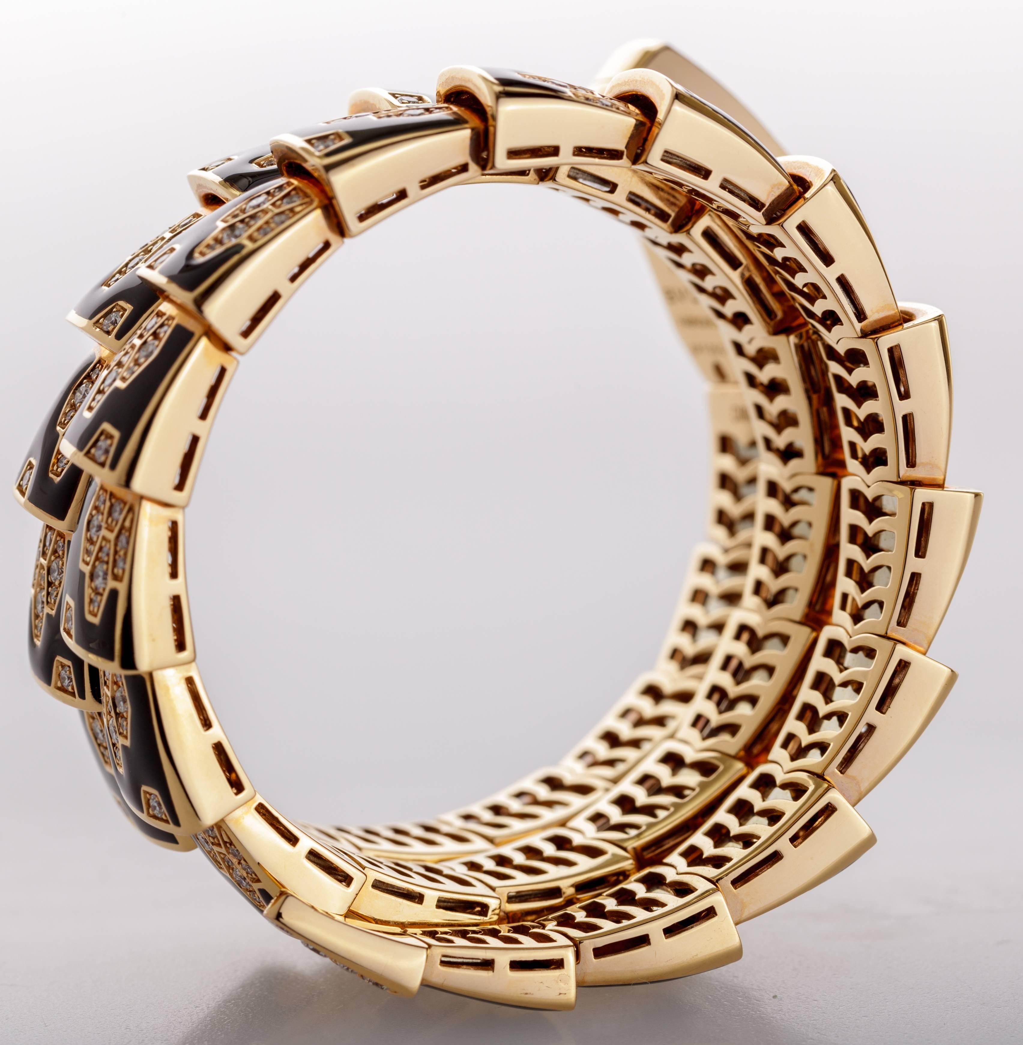 Modern Bulgari Rose Gold Diamond Black Enamel Serpenti Bracelet quartz Wristwatch 