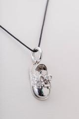 Aaron Basha Baby Saddle Shoe Charm 18 Karat White Gold Diamond 0.13 Carat