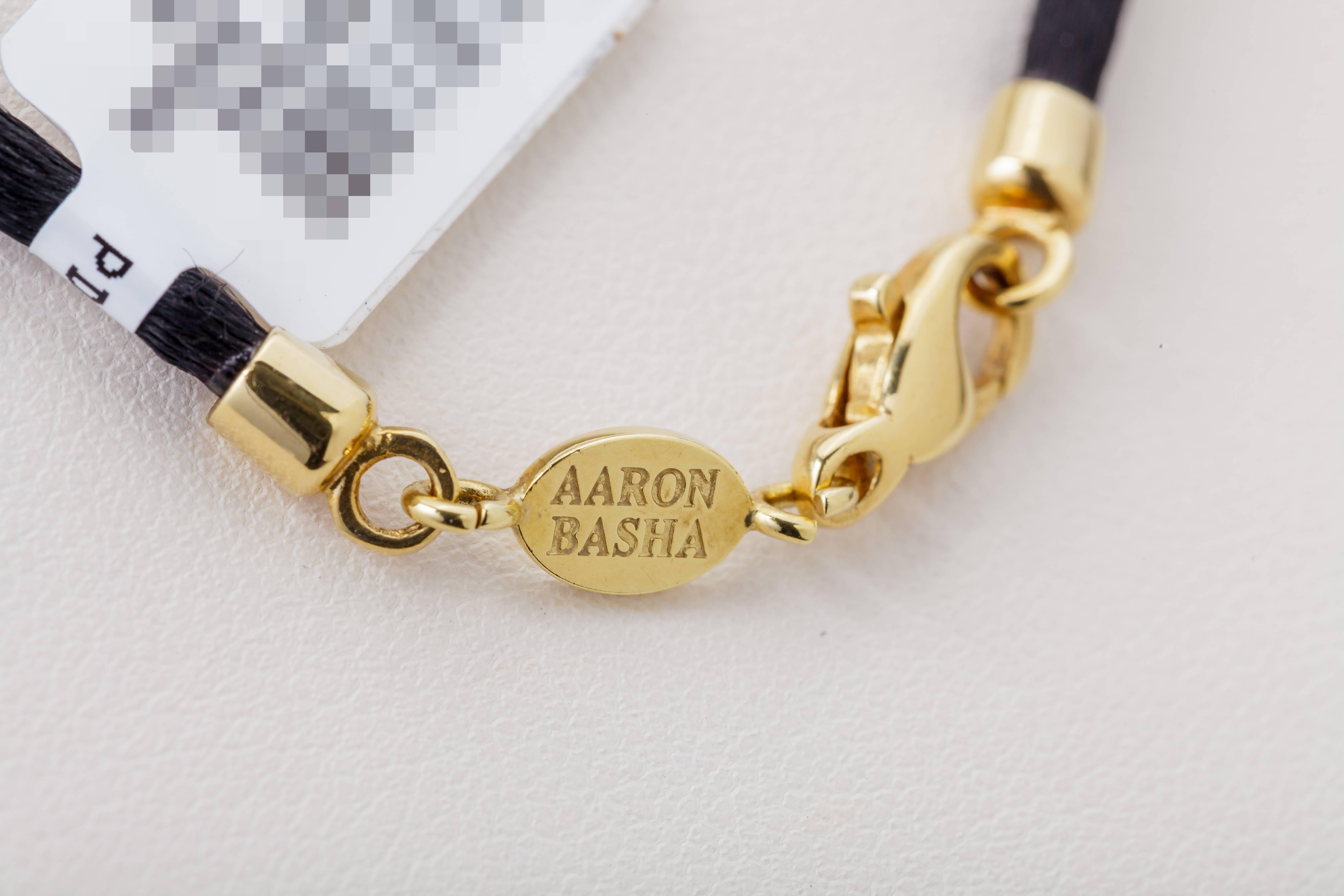Aaron Basha Oval Pendant Clasp on Black Cord 18 Karat Gold Diamond 0.04 Carat In New Condition For Sale In Houston, TX