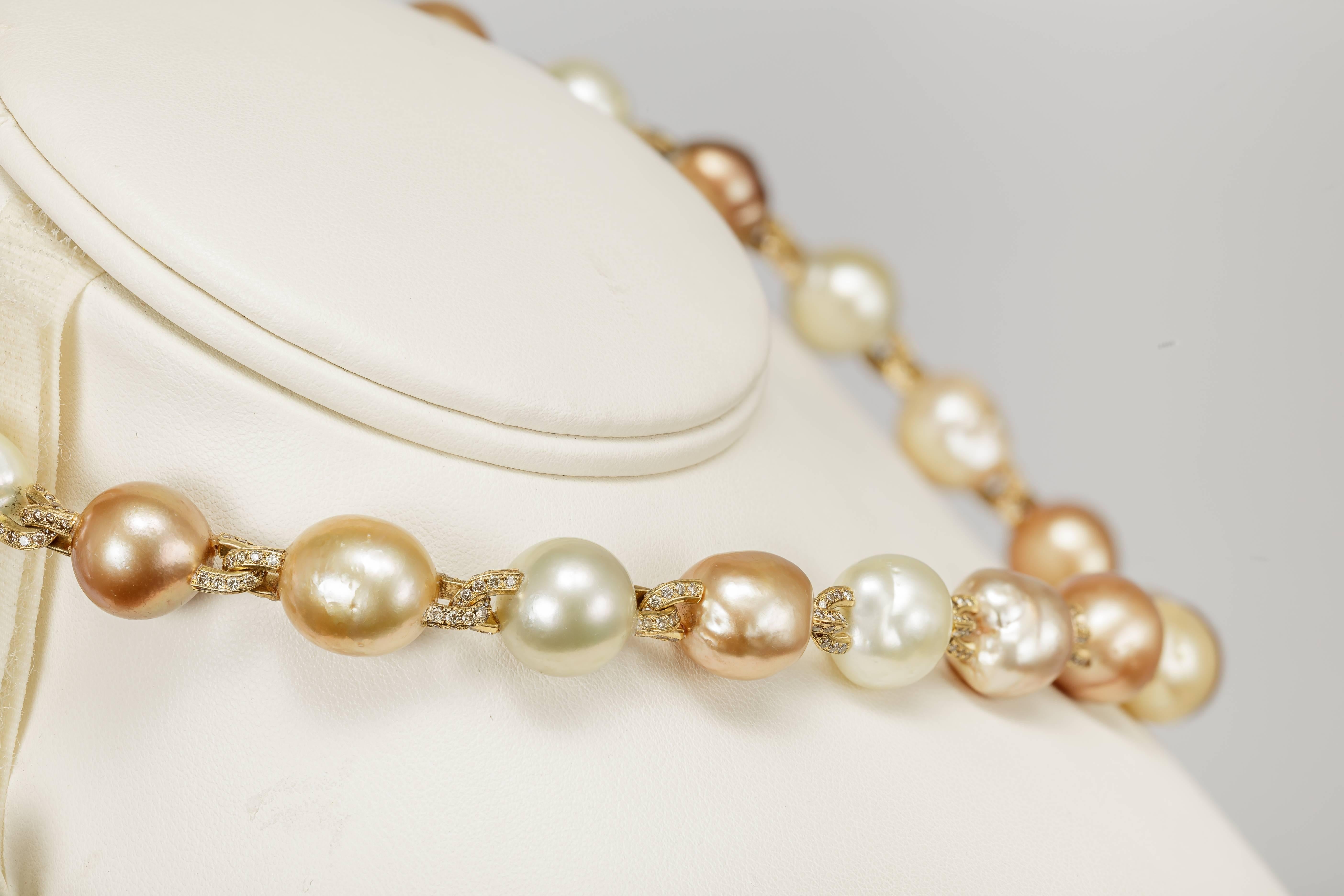 Yvel Baroque Pearl and Diamond Necklace 18 Karat Yellow Gold 4.14 Carat In New Condition For Sale In Houston, TX