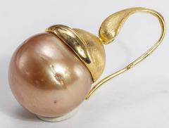 Yvel 18 Karat Yellow Gold Round Brown Pearl Drop Hook Earrings E-2-BRQ-GGOY