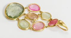Yvel Pink and Green Sapphire Earrings 18 Karat Yellow Gold 40.00 Carat