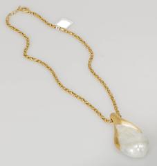 Yvel Large White Baroque Pearl Pendant Necklace 18 Karat Yellow Gold
