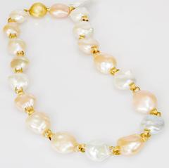 Yvel Multicolored Baroque Pearl Strand Necklace 18 Karat Yellow Gold