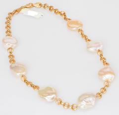 Yvel Freshwater Keshi Pearl Necklace Chain 18 Karat Rose Gold