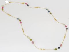 Yvel Colored Sapphire Bead Necklace 36 Inches 18 Karat Yellow Gold 106.00 Carat