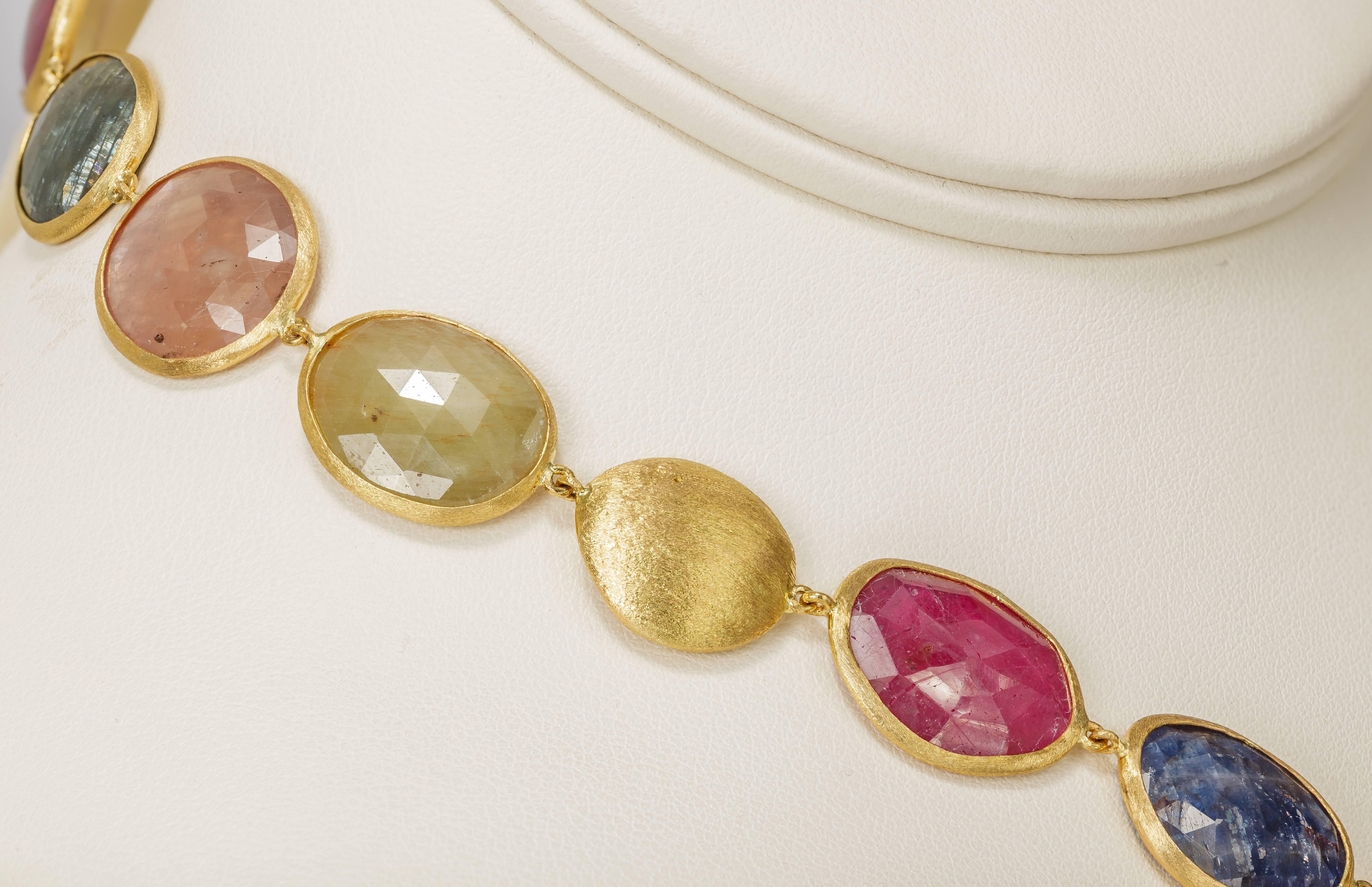 Women's Yvel Colored Sapphire Necklace 18 Karat Yellow Gold Rose Cut 114.00 Carat