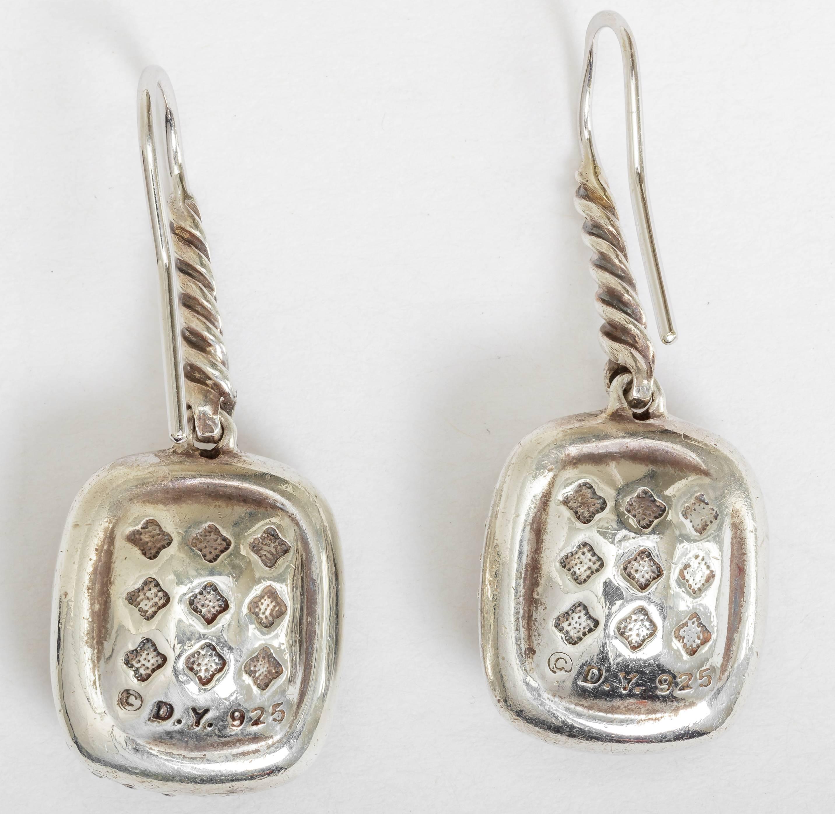 David Yurman Champagne Citrine 0.37 Carat Diamond Sterling Silver Drop Earrings In Excellent Condition In Houston, TX