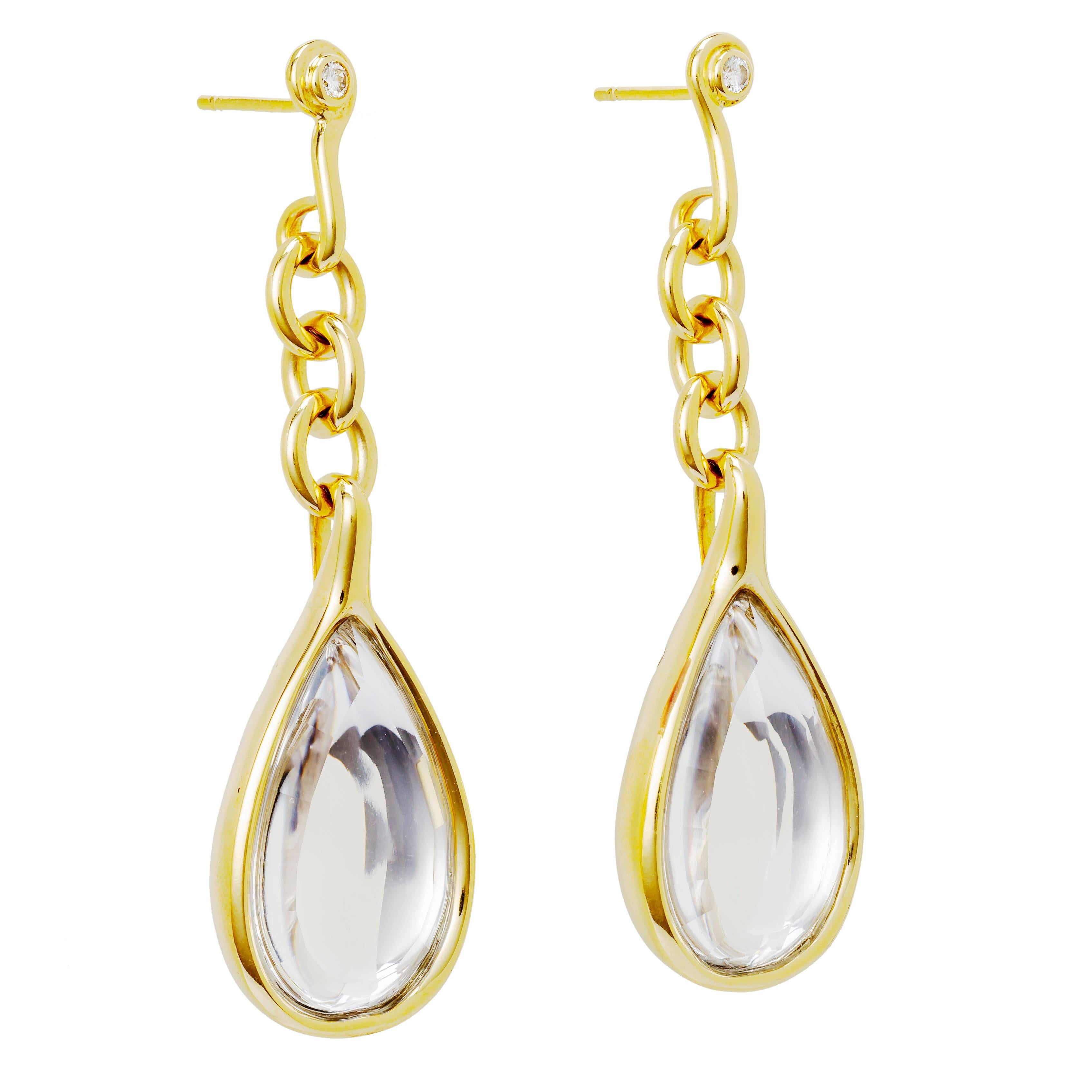 H. Stern Sutra Quartz Diamonds Teardrop Gold Earrings For Sale