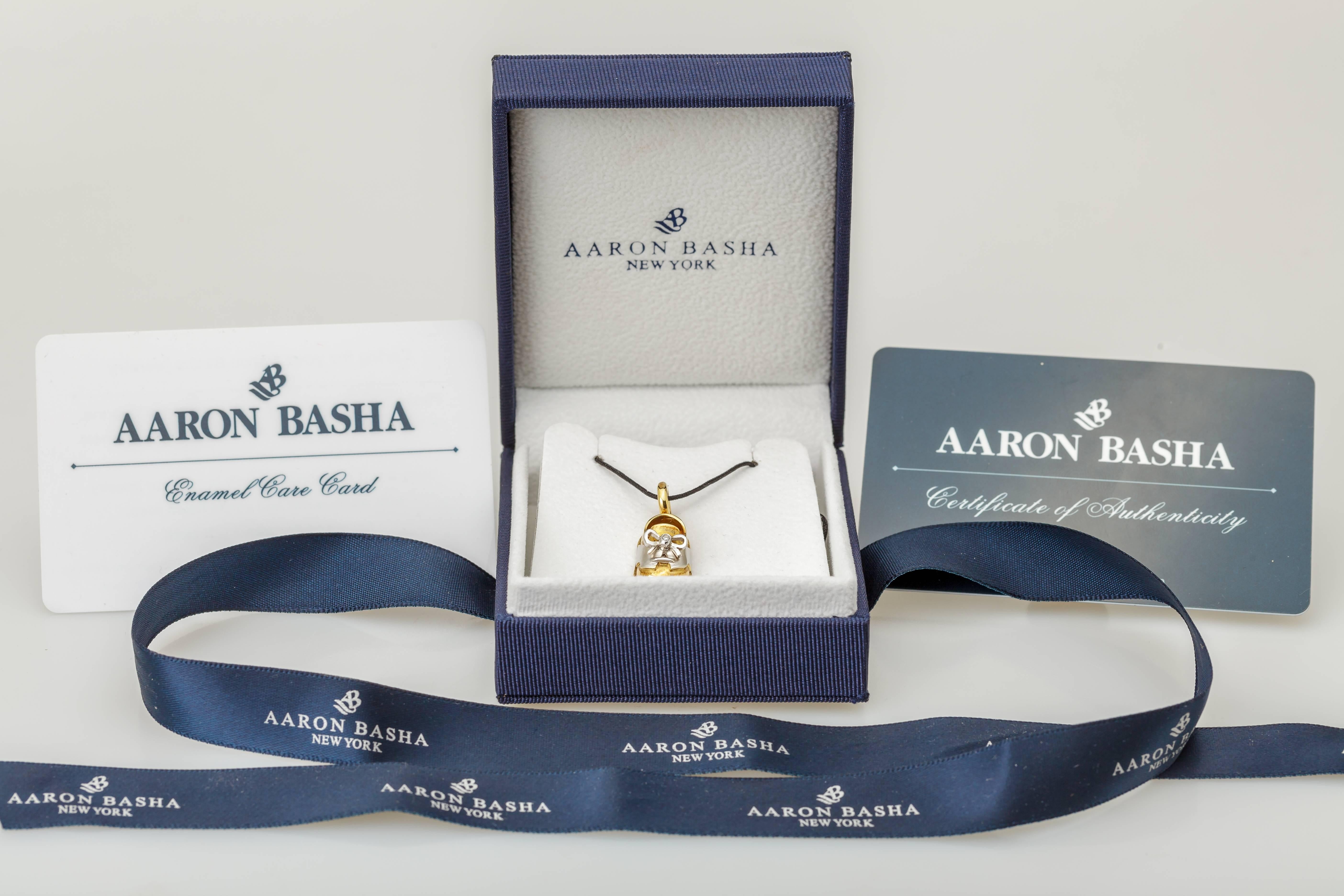 Aaron Basha Baby Saddle Shoe Charm 18 Karat White and Yellow Gold Diamond In Excellent Condition In Houston, TX