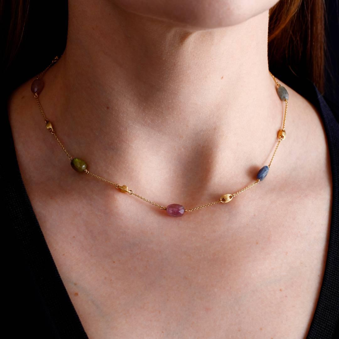 Yvel Beaded Necklace Colored Sapphire Rose Cut 18 Karat Yellow Gold 38.00 Carat For Sale 3
