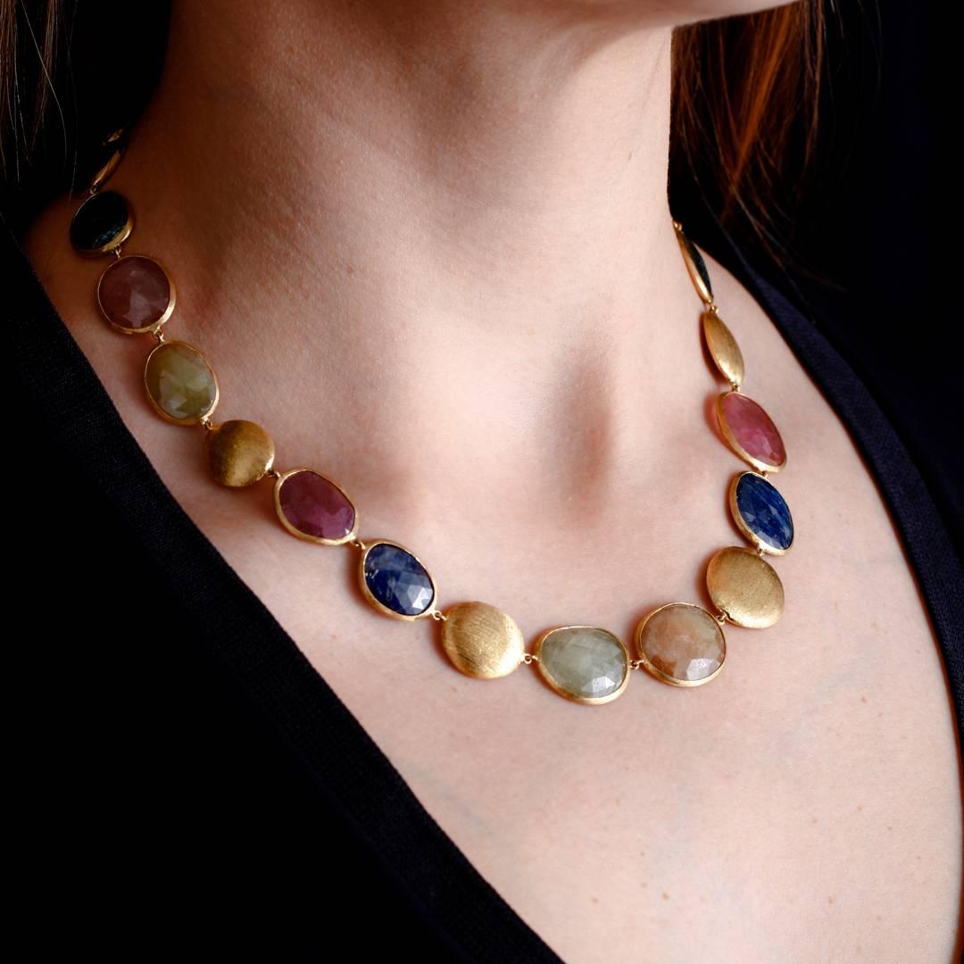 Yvel Colored Sapphire Necklace 18 Karat Yellow Gold Rose Cut 114.00 Carat 3