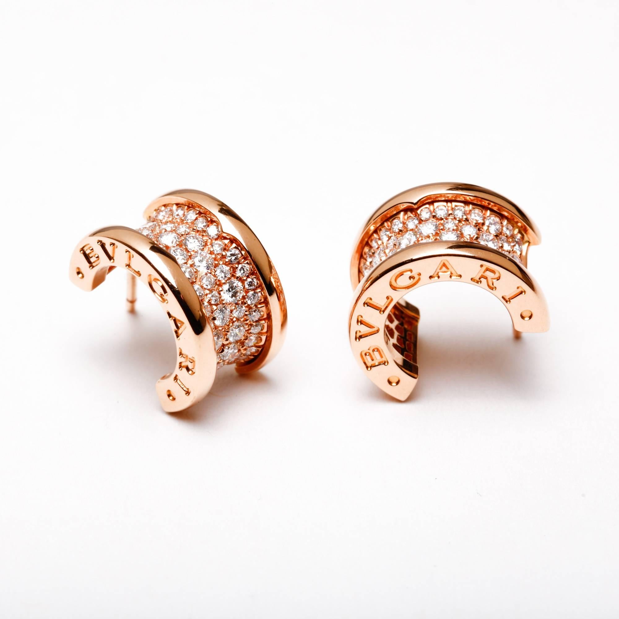 Inspired by the Colosseum in Rome, these 18k rose gold and 1.12 ct. pavé diamond Bulgari B.zero1 
