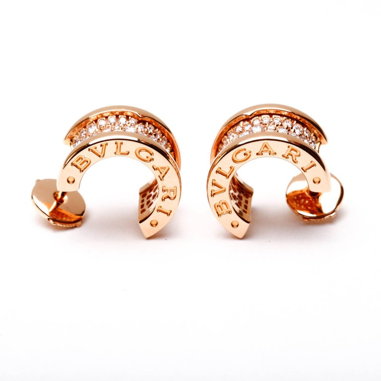 Bulgari Bvlgari B.Zero1 Earrings 18 Karat Rose Gold and 1.12 Carat Diamonds  For Sale at 1stDibs | bvlgari b zero1 earrings
