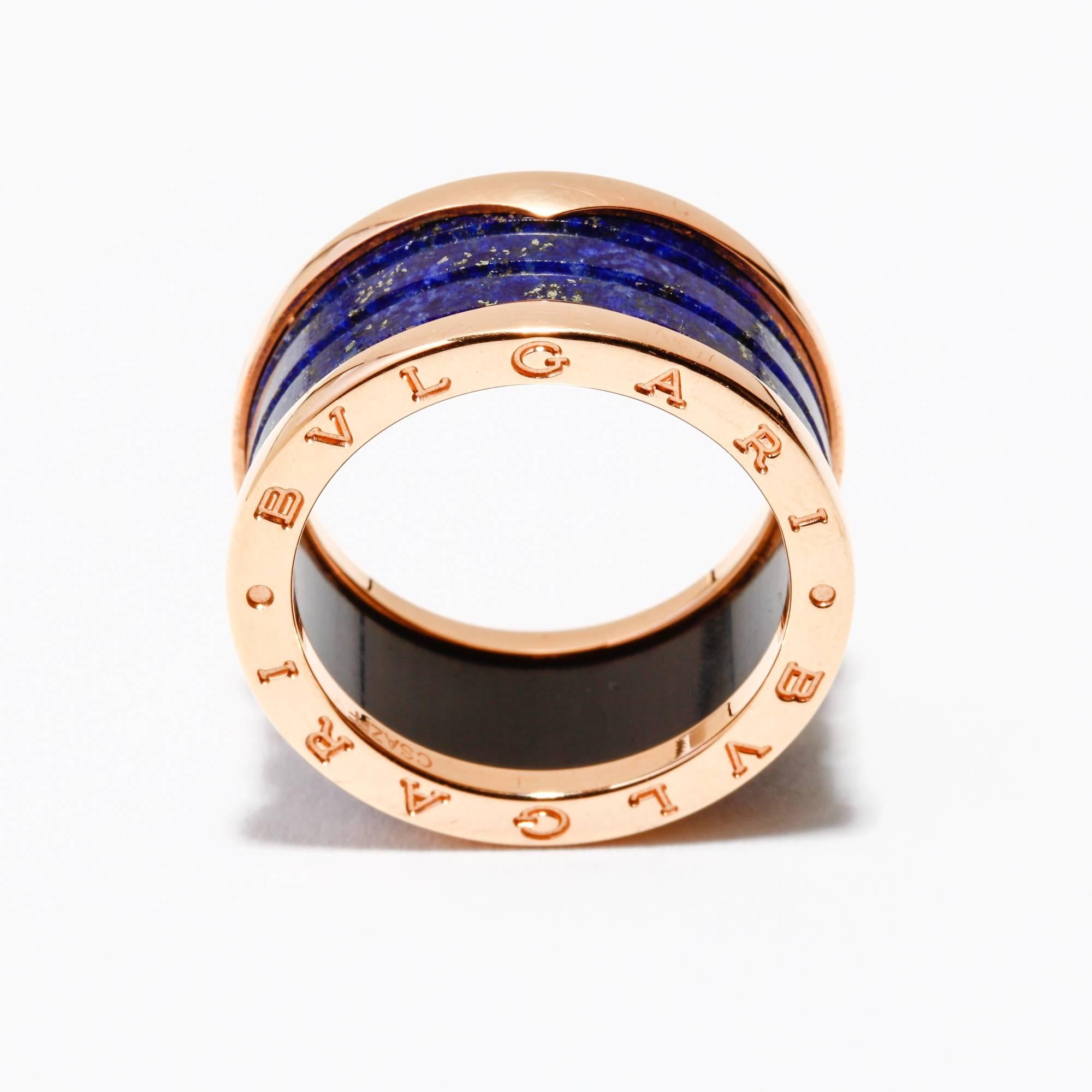 Bulgari Bvlgari B.Zero1 Ring 18 Karat Rose Gold and Lapis Lazuli In New Condition In Houston, TX