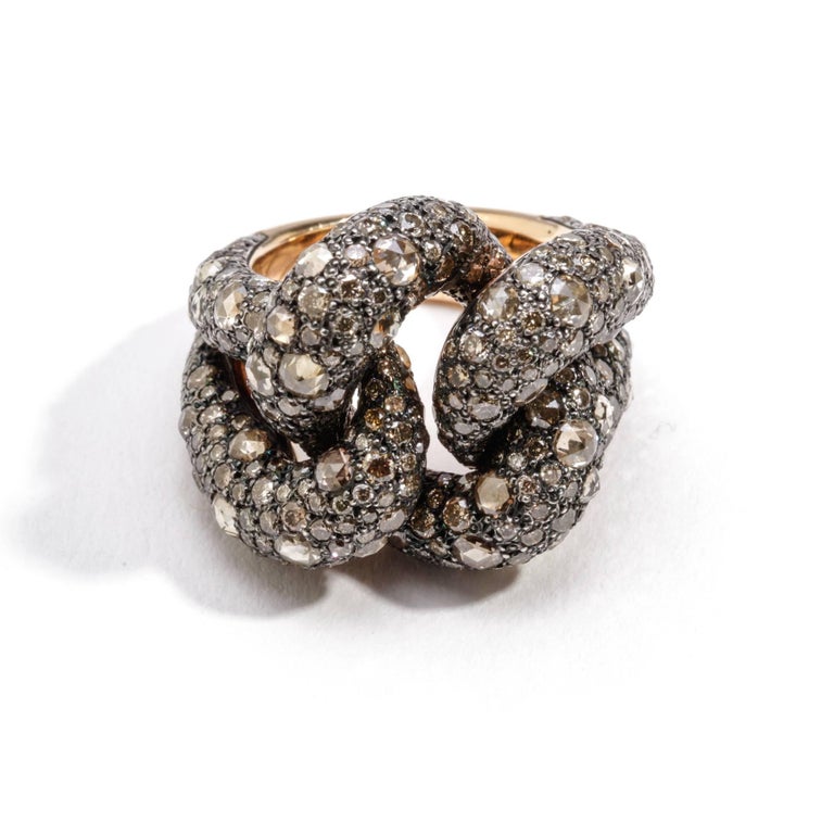 Pomellato Sabbia Collection Ring 18k Rose Gold 7.86 Carat Brown Cognac Diamonds In New Condition For Sale In Houston, TX