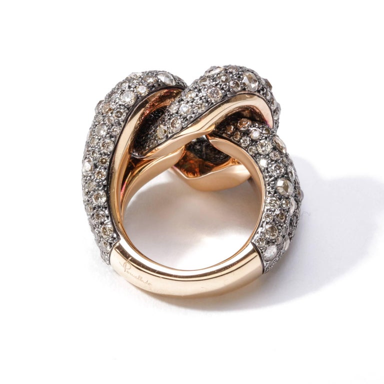 Women's Pomellato Sabbia Collection Ring 18k Rose Gold 7.86 Carat Brown Cognac Diamonds For Sale