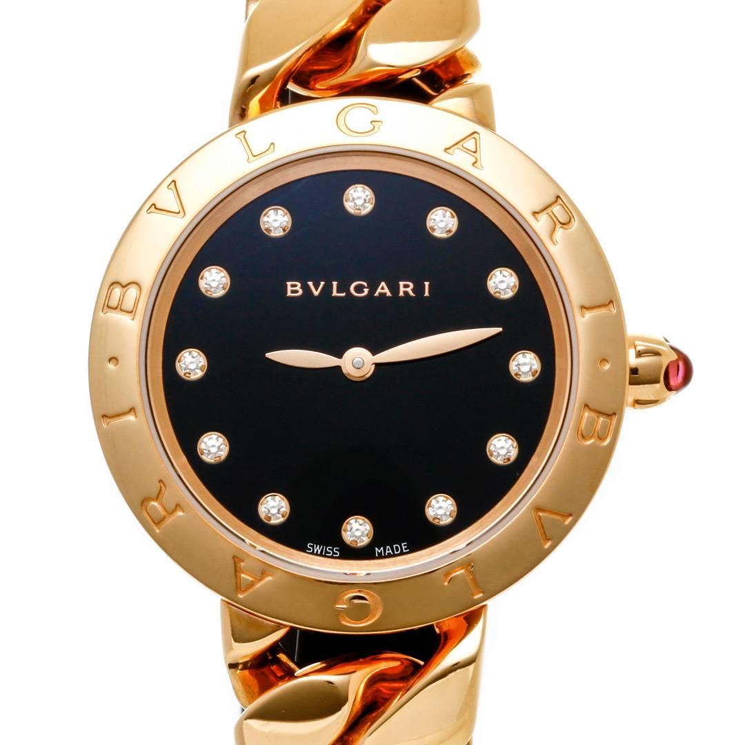 Bulgari Pink Gold Diamond Markers Black Dial Catene Quartz Wristwatch For Sale