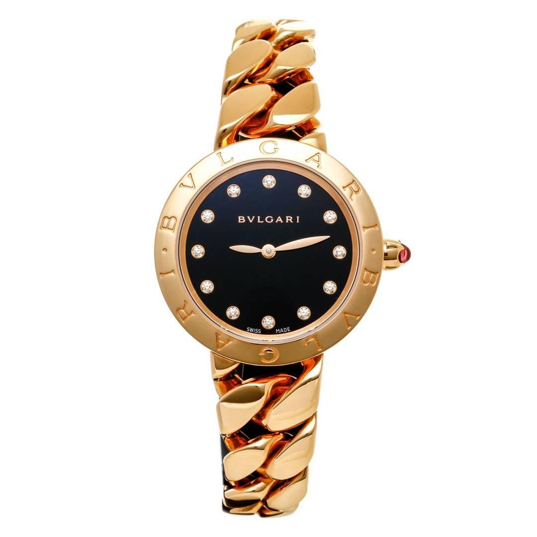 Women's Bulgari Pink Gold Diamond Markers Black Dial Catene Quartz Wristwatch For Sale