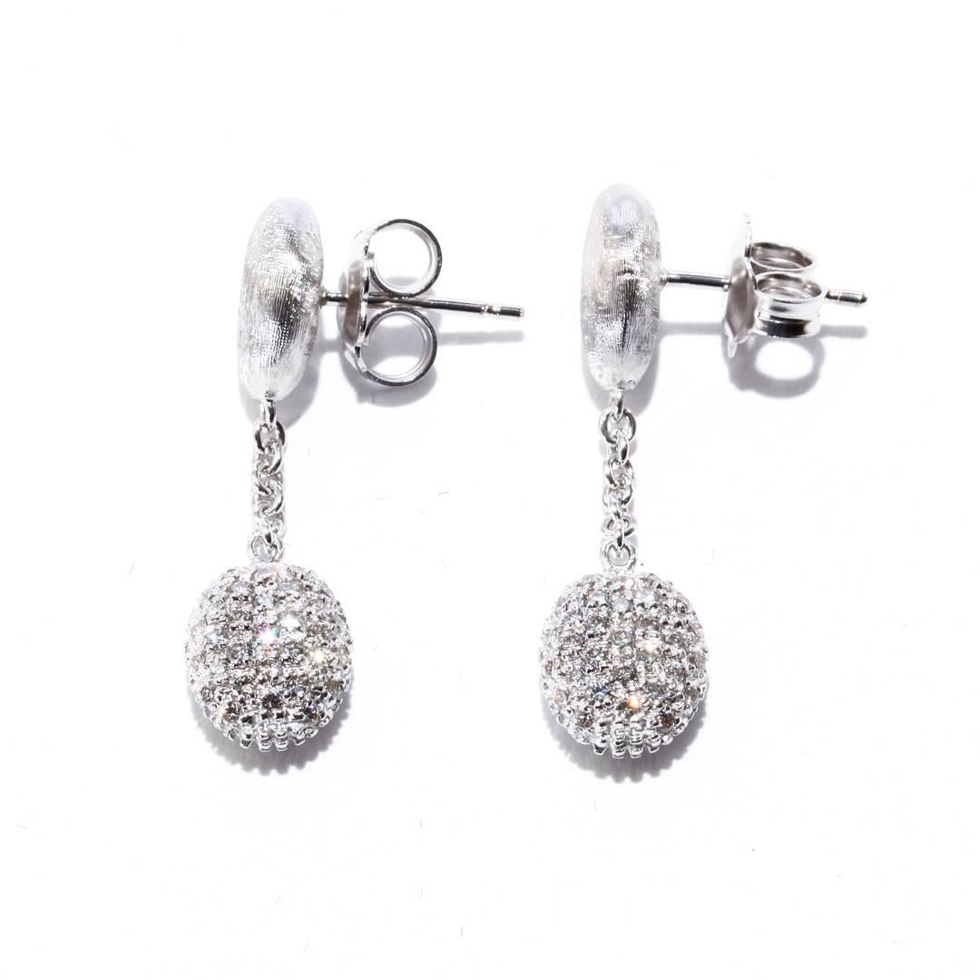 Round Cut Marco Bicego Siviglia 18k White Gold & Pave Diamond Drop Earrings 0.93 Carat For Sale