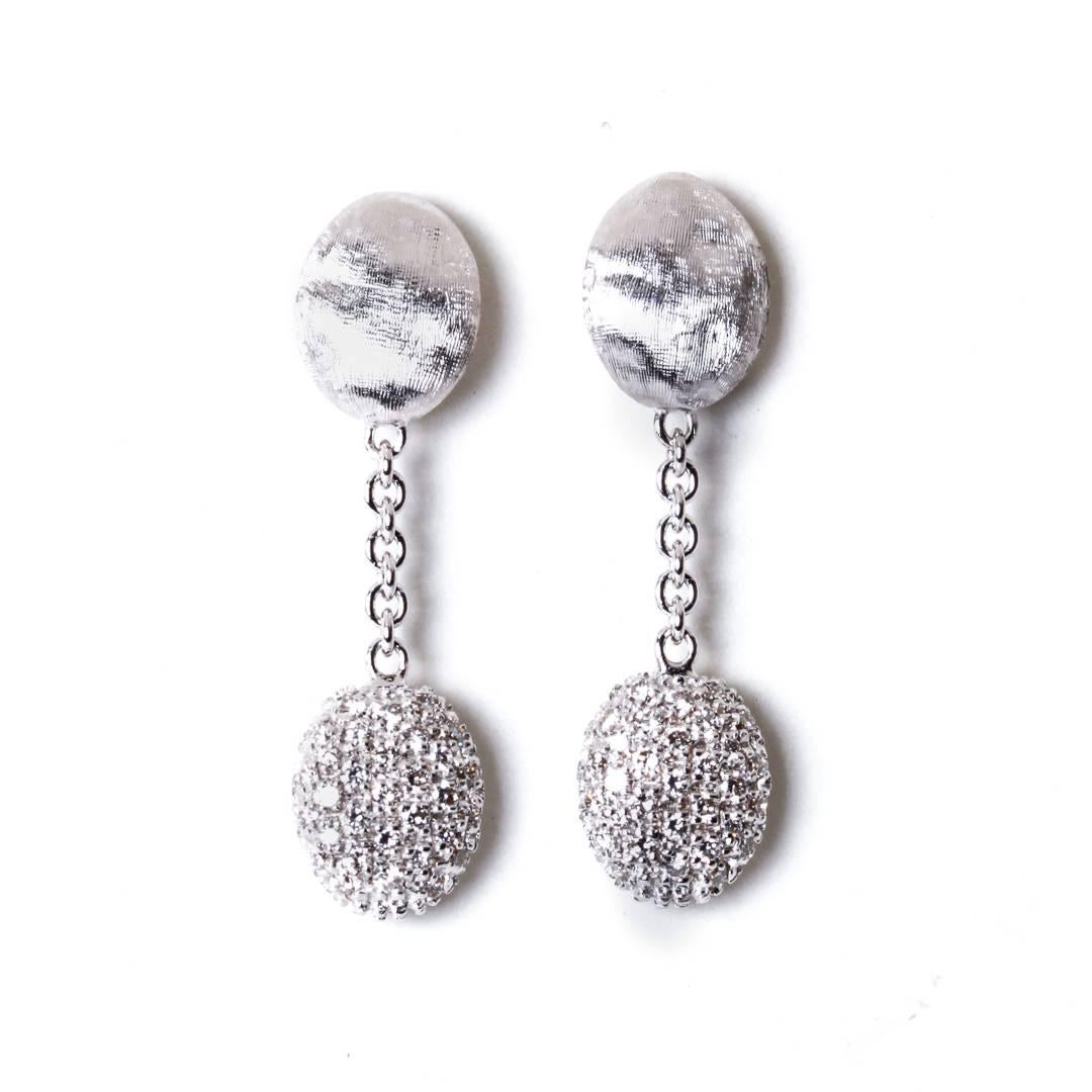 Marco Bicego Siviglia 18k White Gold & Pave Diamond Drop Earrings 0.93 Carat In New Condition For Sale In Houston, TX