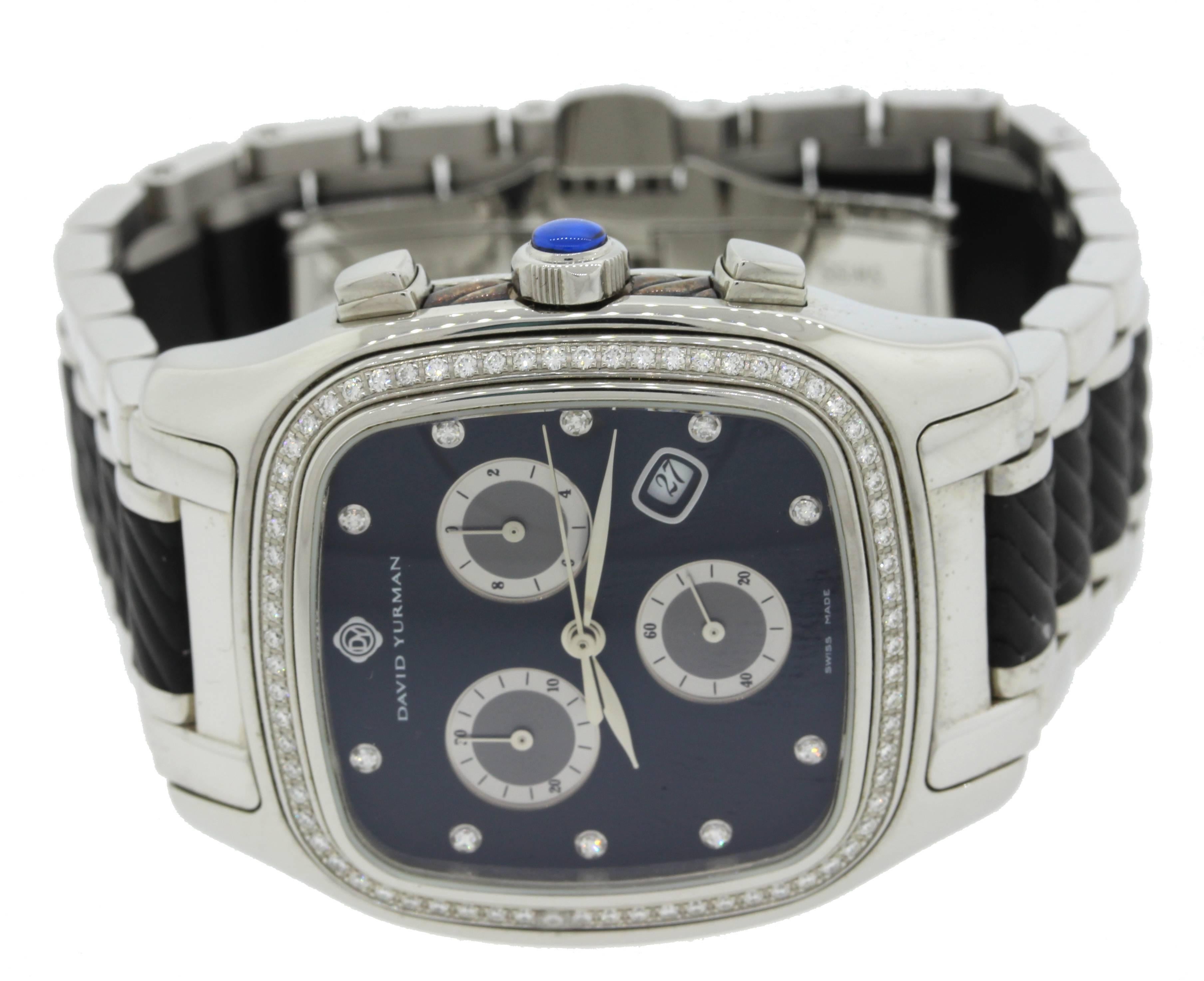 Modern David Yurman Steel Thoroughbred Steel Black Diamond Chronograph Watch T307-CST