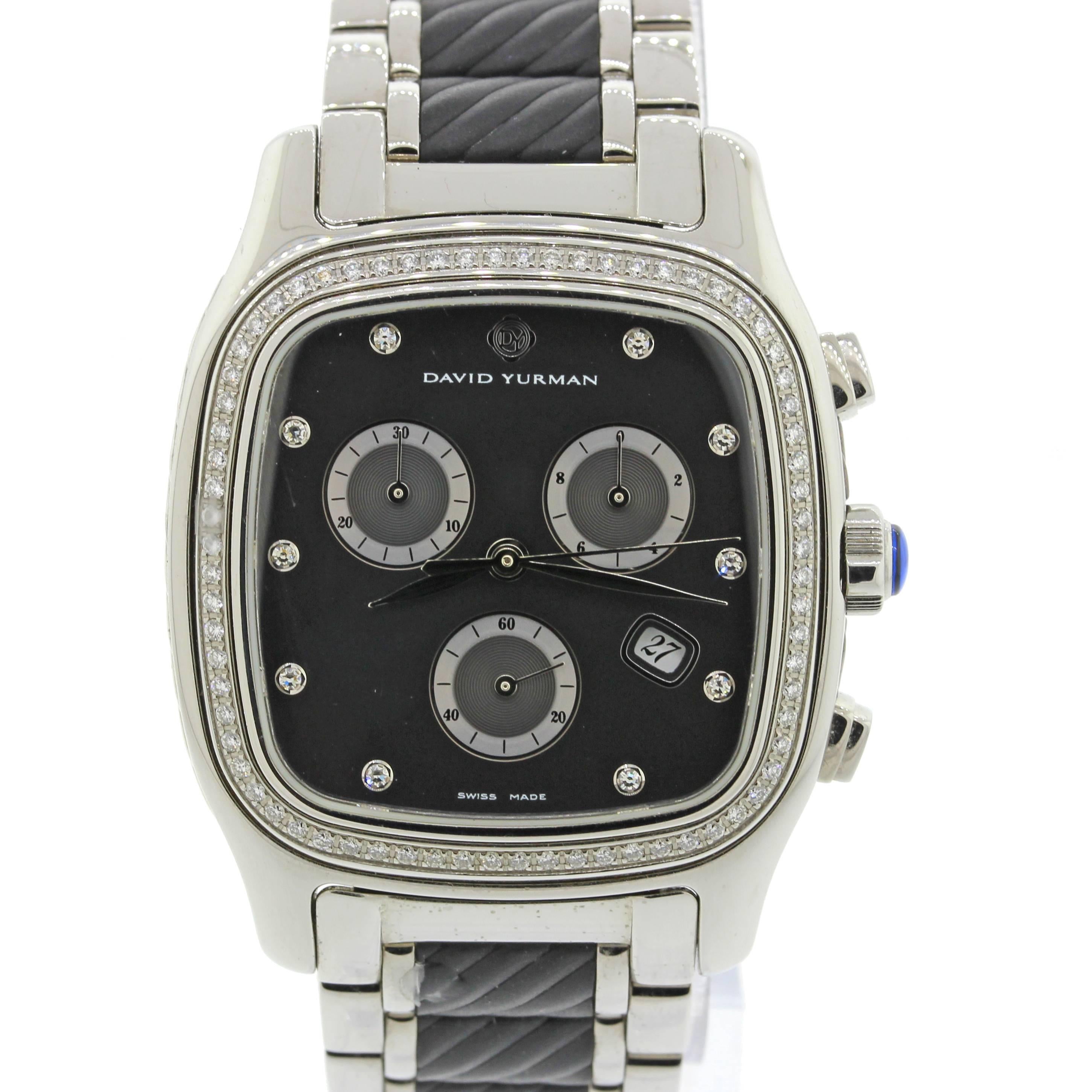 David Yurman Steel Thoroughbred Steel Black Diamond Chronograph Watch T307-CST 2