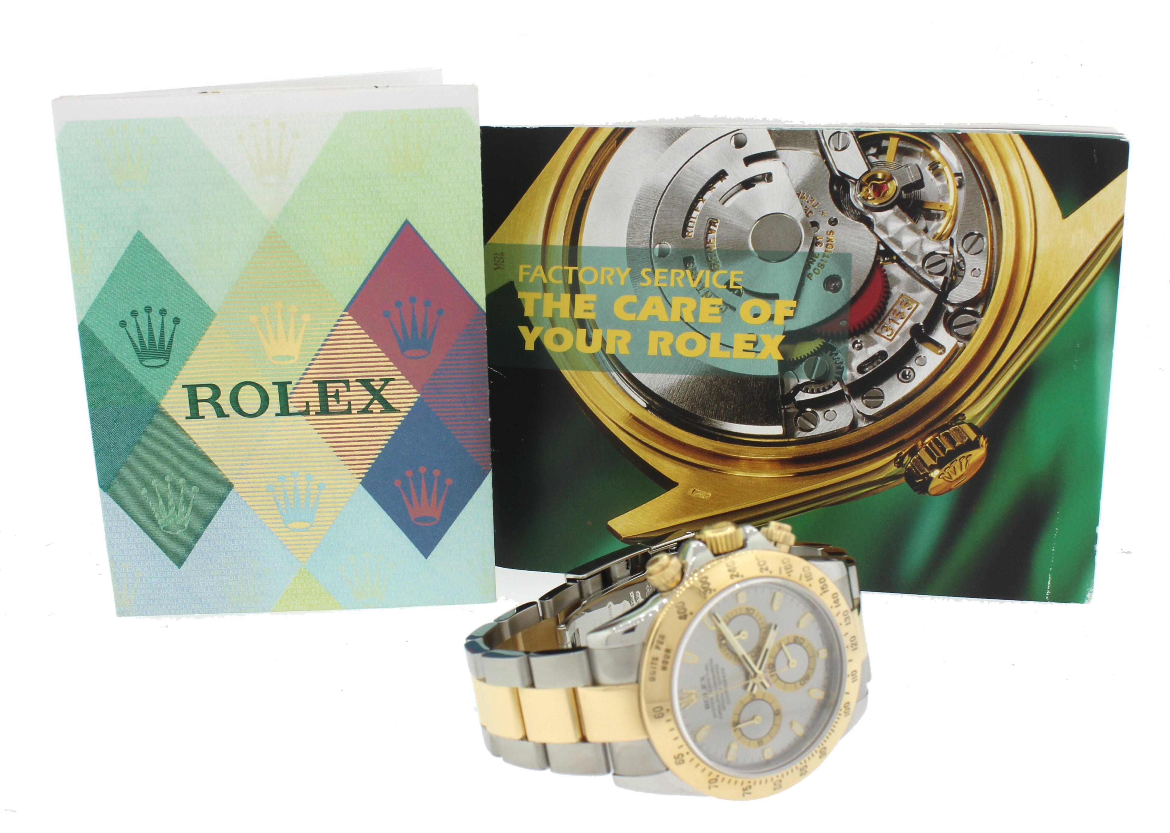2006 Rolex Daytona Cosmograph 116523 Silver Steel Gold Two Tone Watch. Comes with Original Rolex Papers, Box and Booklets.

Brand      	Rolex (Guaranteed Authentic)
Model 	Daytona Cosmograph
Reference Number	116523

Serial Number