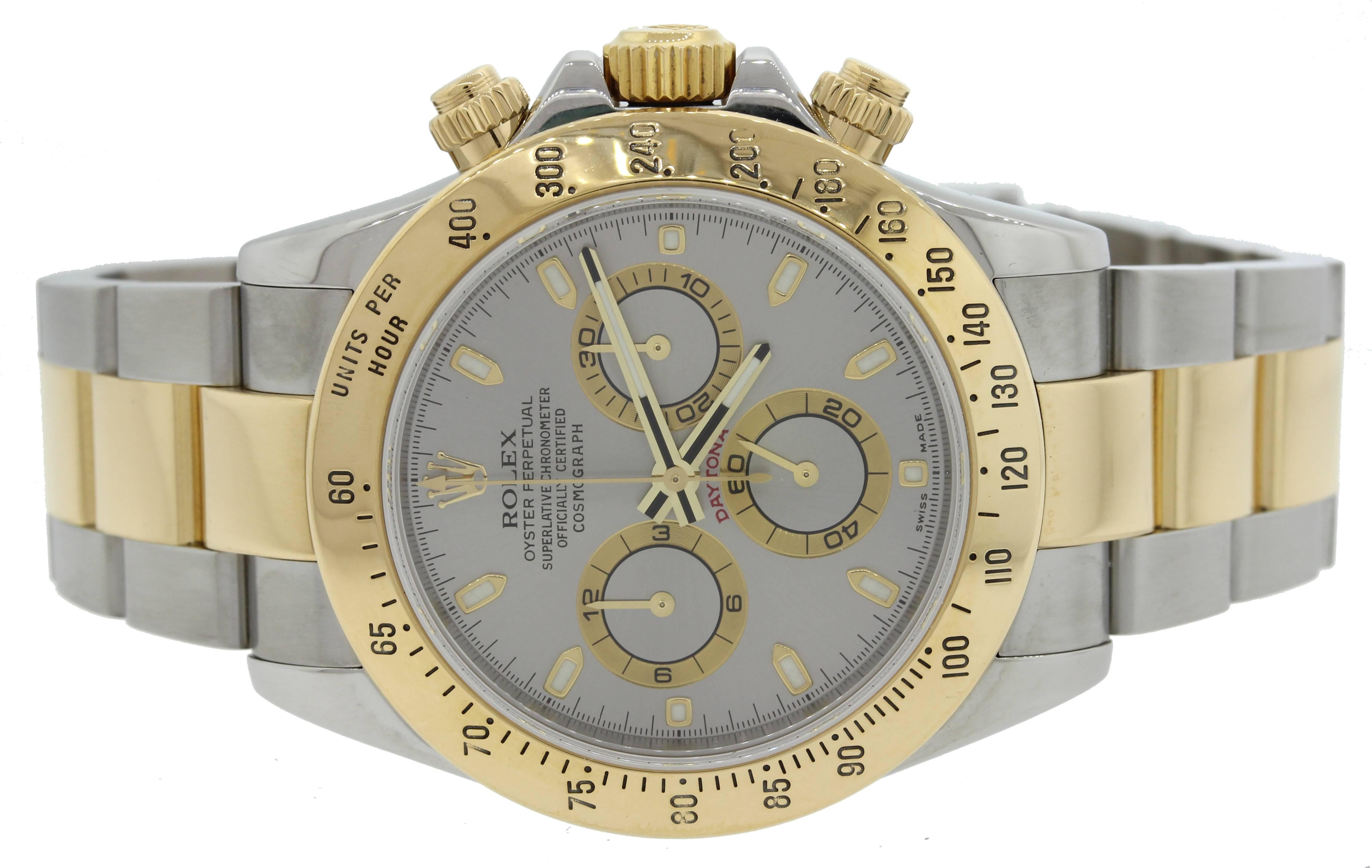 Rolex Daytona Cosmograph 116523 Silver Steel Gold Two Tone Watch Box Papers In Excellent Condition In Huntington, NY