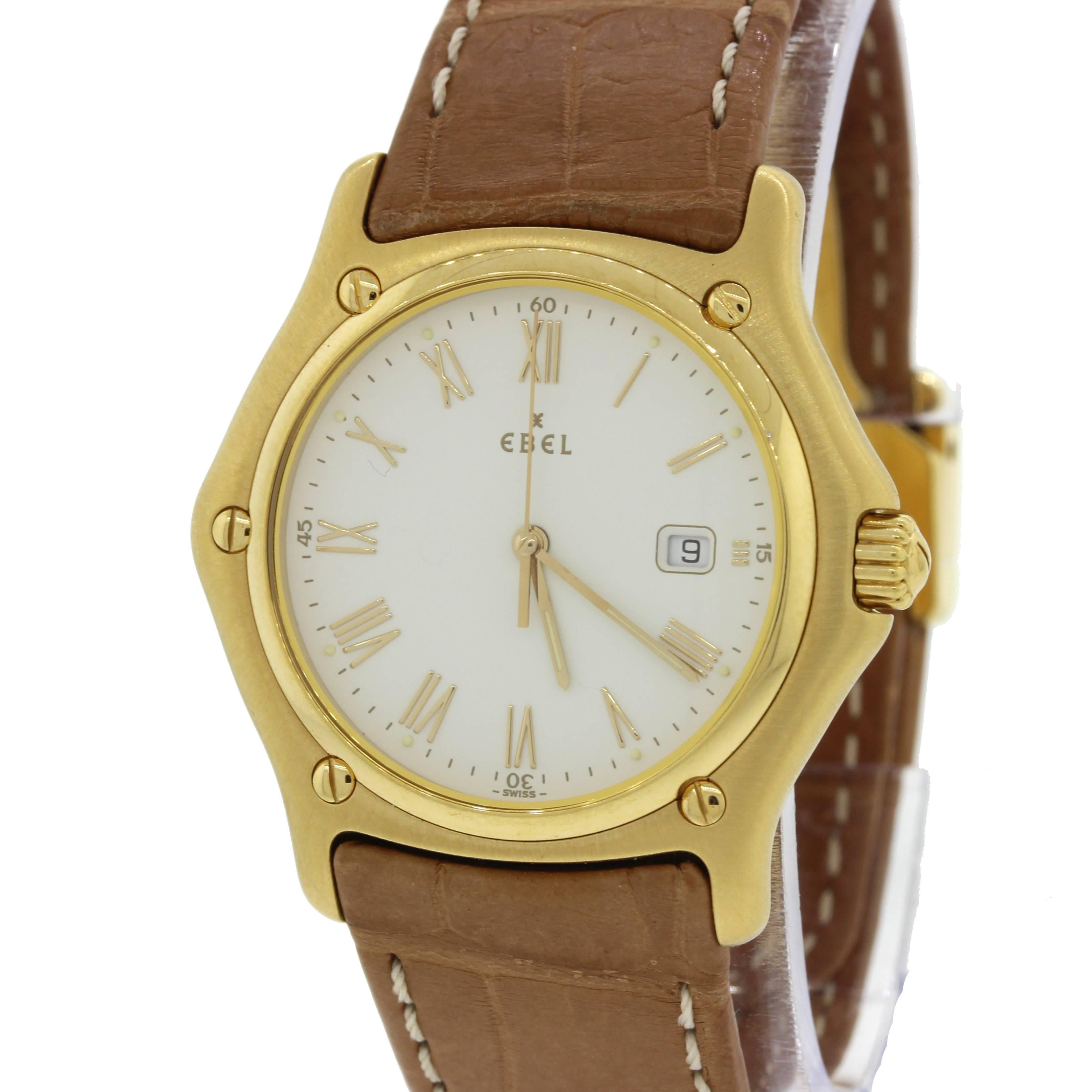 Modern Ebel 1911 Yellow Gold White Roman Dial Quartz Wristwatch Ref 887902