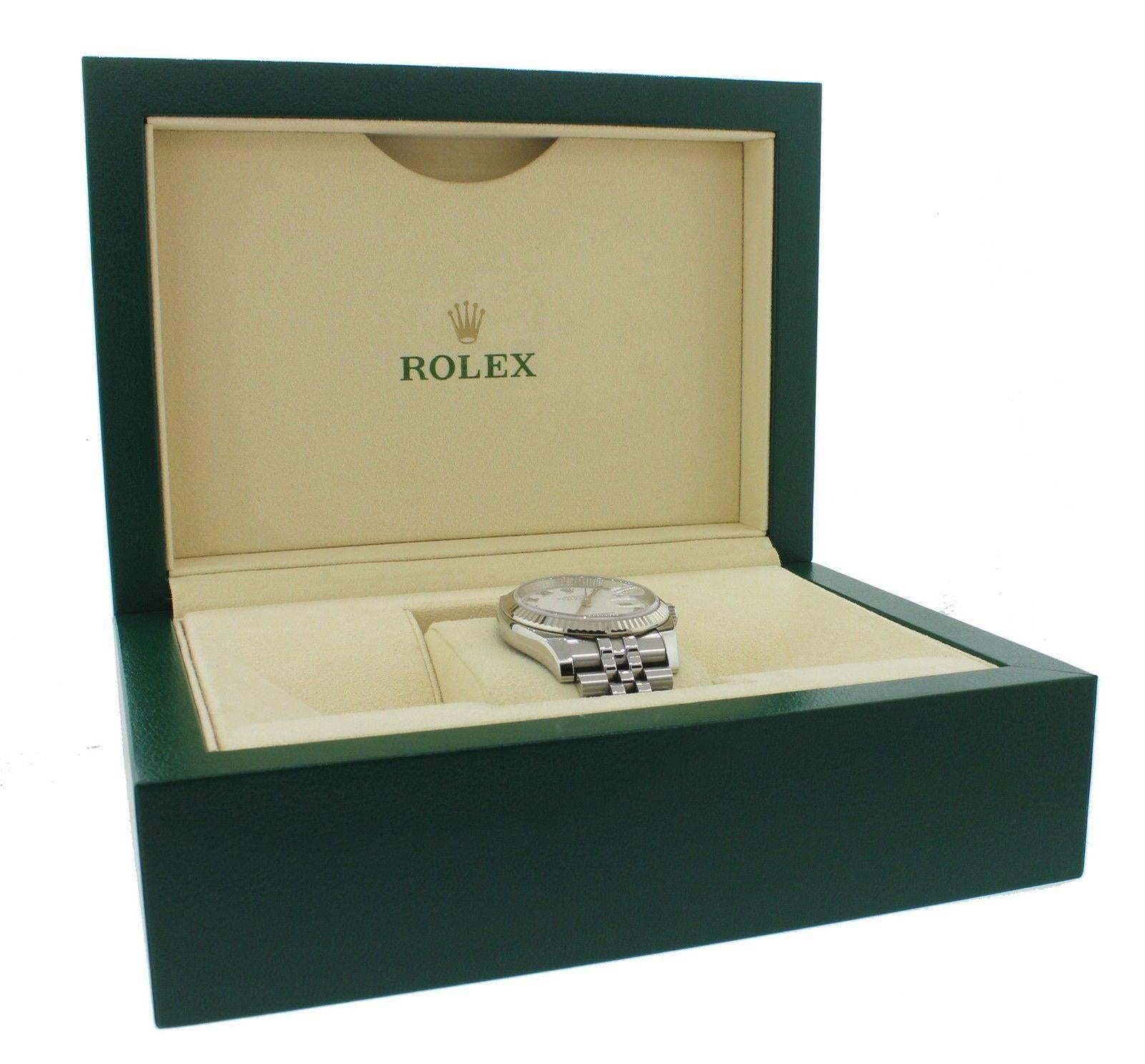 Rolex Yellow Gold Stainless Steel White Roman Dial DateJust Jubilee Wristwatch In Excellent Condition In Huntington, NY