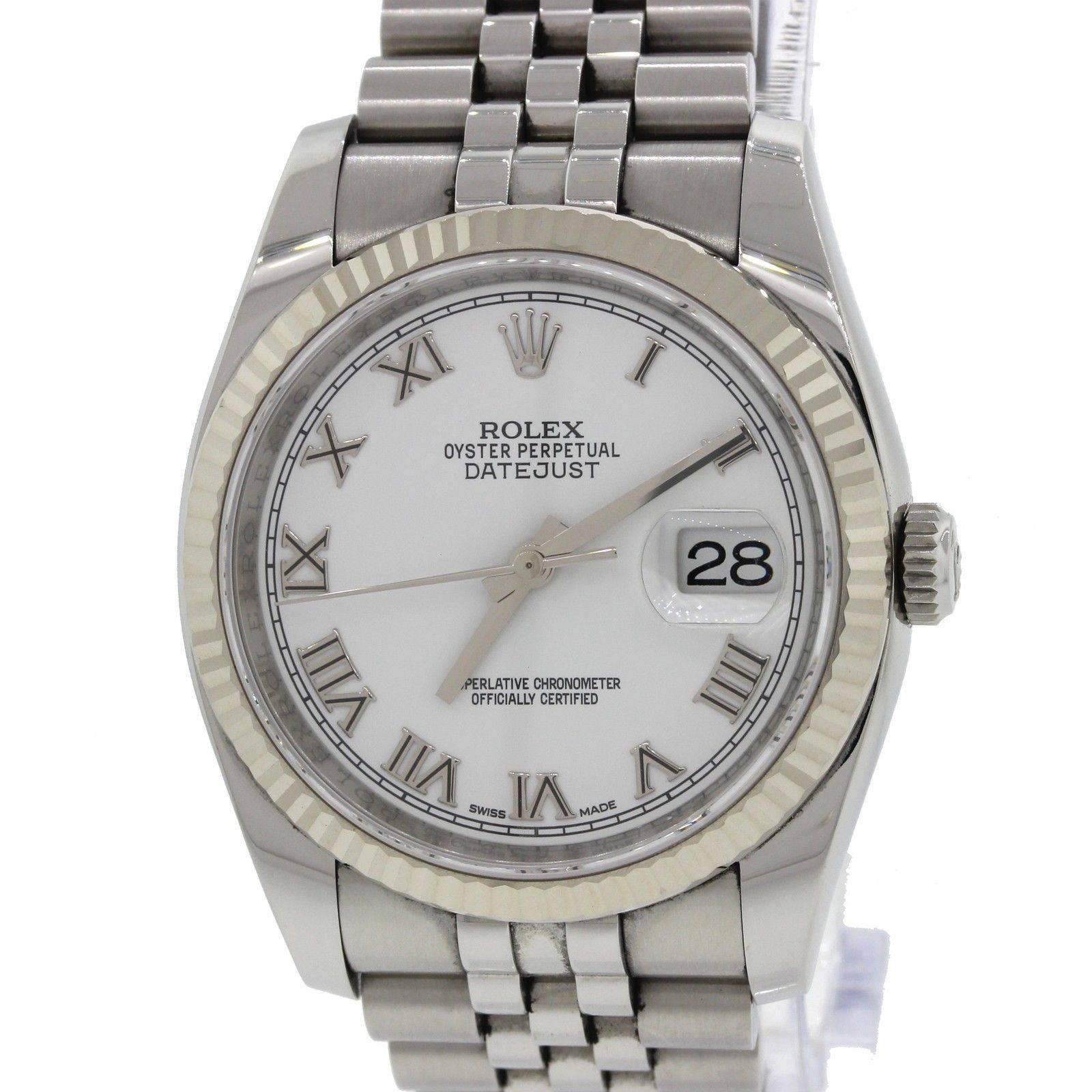 Rolex Yellow Gold Stainless Steel White Roman Dial DateJust Jubilee Wristwatch