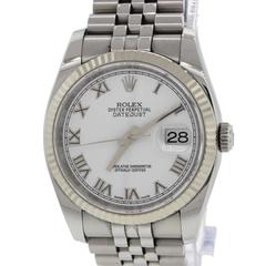 Rolex Yellow Gold Stainless Steel White Roman Dial DateJust Jubilee Wristwatch