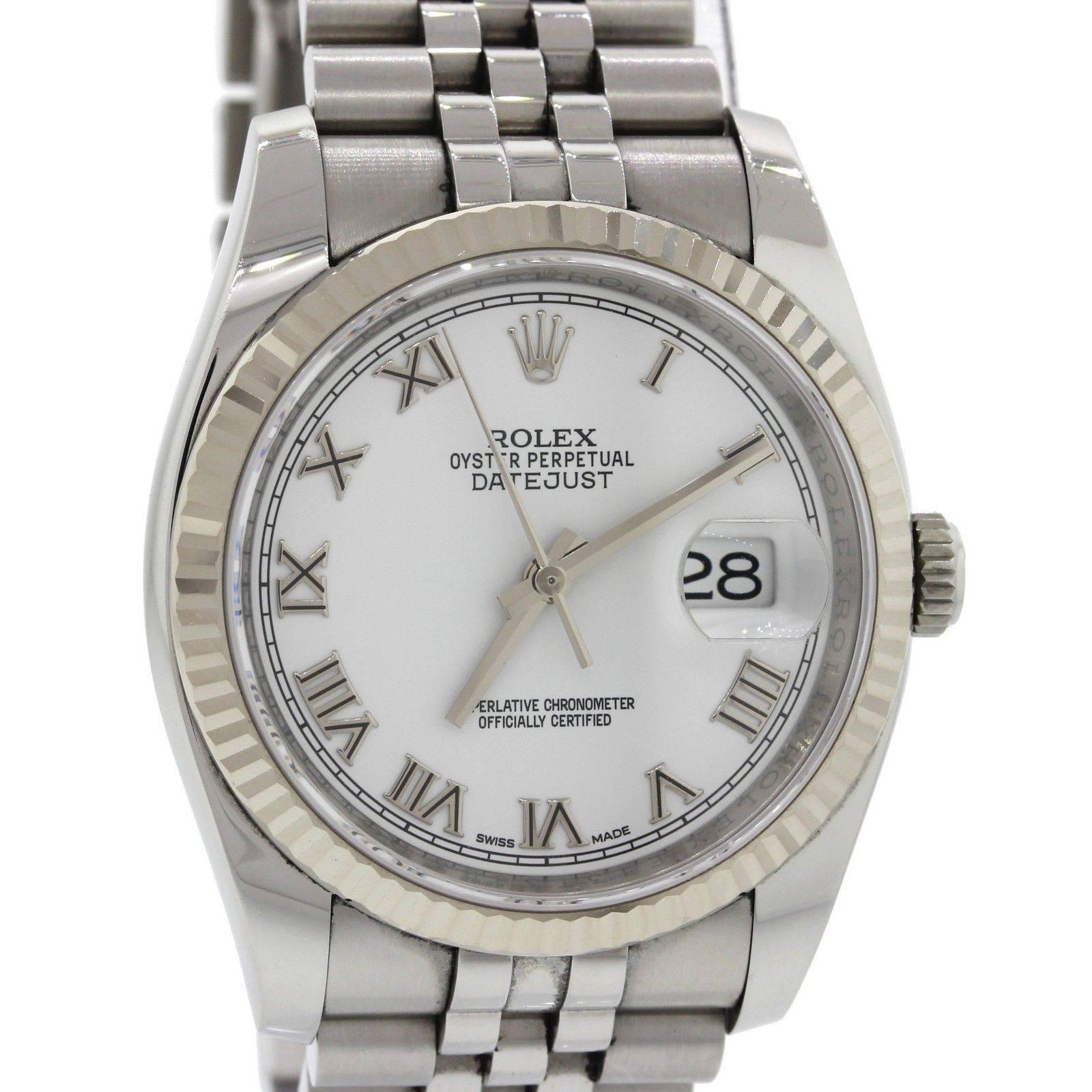 Men's Rolex Yellow Gold Stainless Steel White Roman Dial DateJust Jubilee Wristwatch