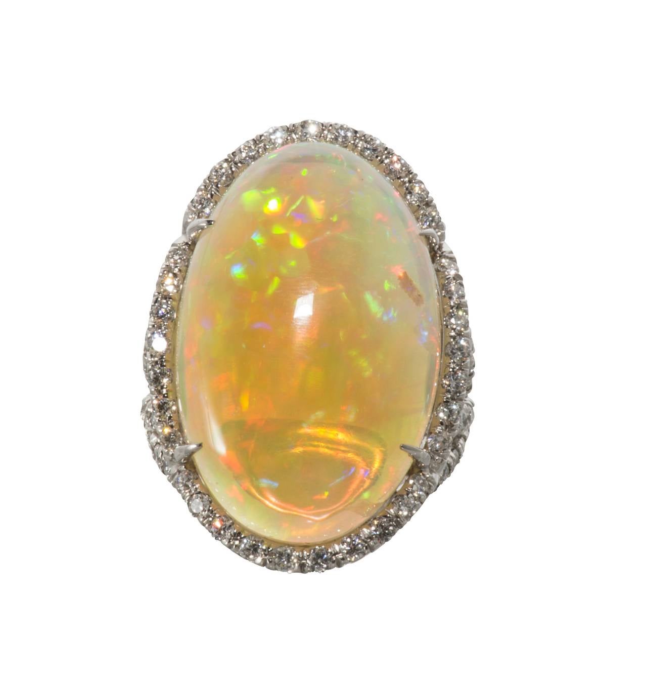 Spectacular Welo Opal and diamond cocktail ring set in platinum.