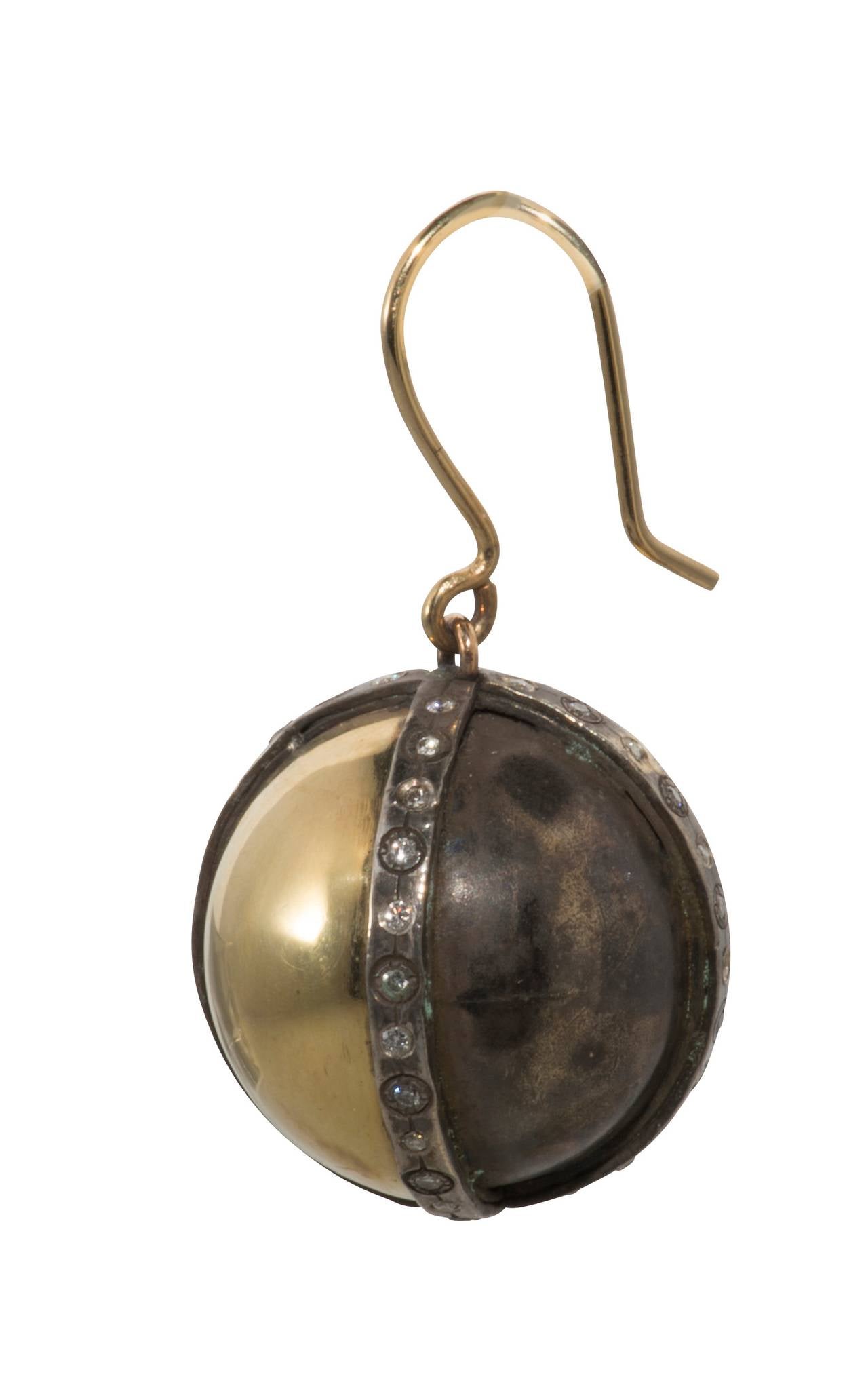 Diamond Sterling Silver Gold Sphere Earrings