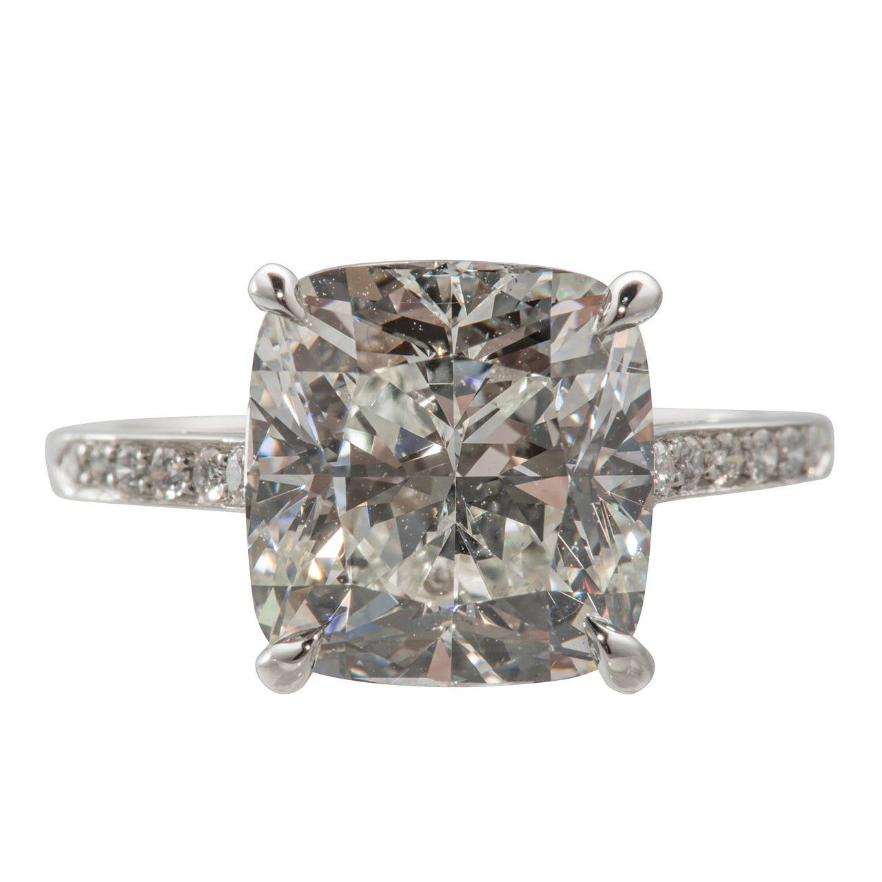 GIA Cert Cushion Cut 6.04 Carat Diamond Engagement Ring For Sale