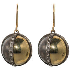Diamond Sterling Silver Gold Sphere Earrings 4