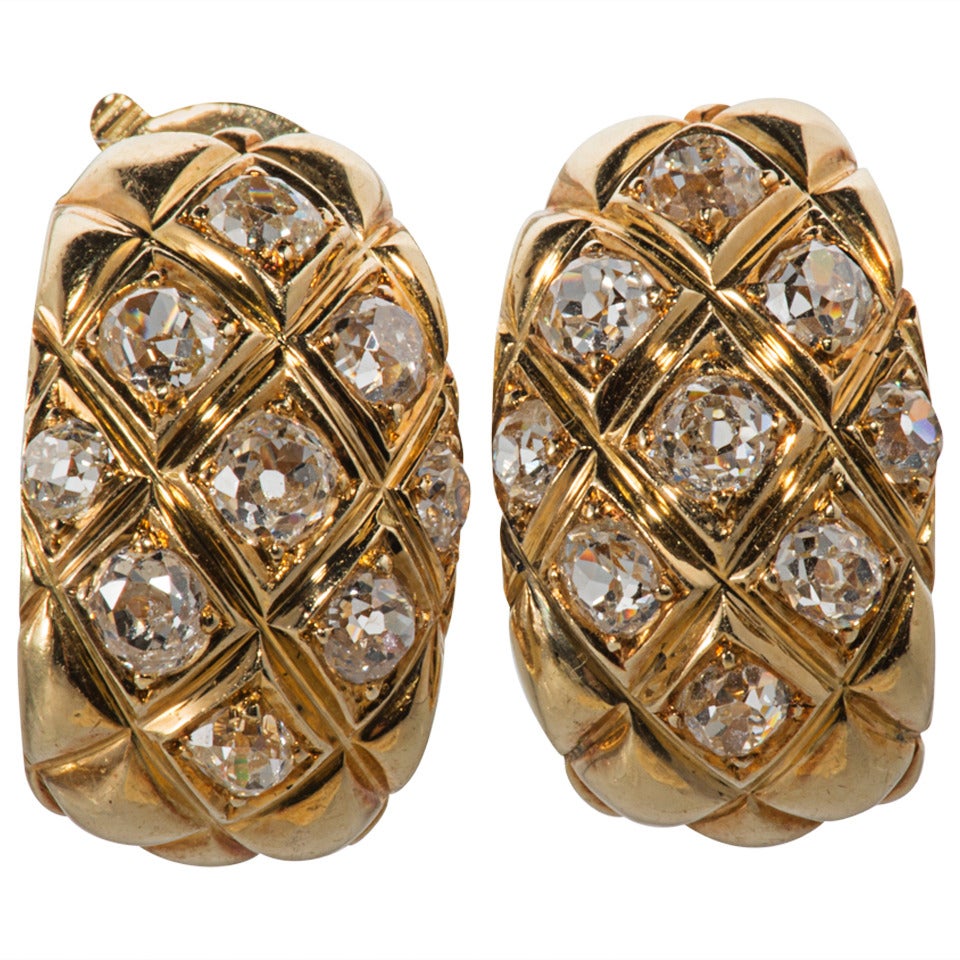 Classic Diamond Gold Clip On Earrings