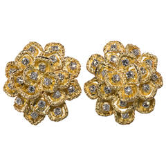 Diamond Gold Stylized Flower Design Earrings